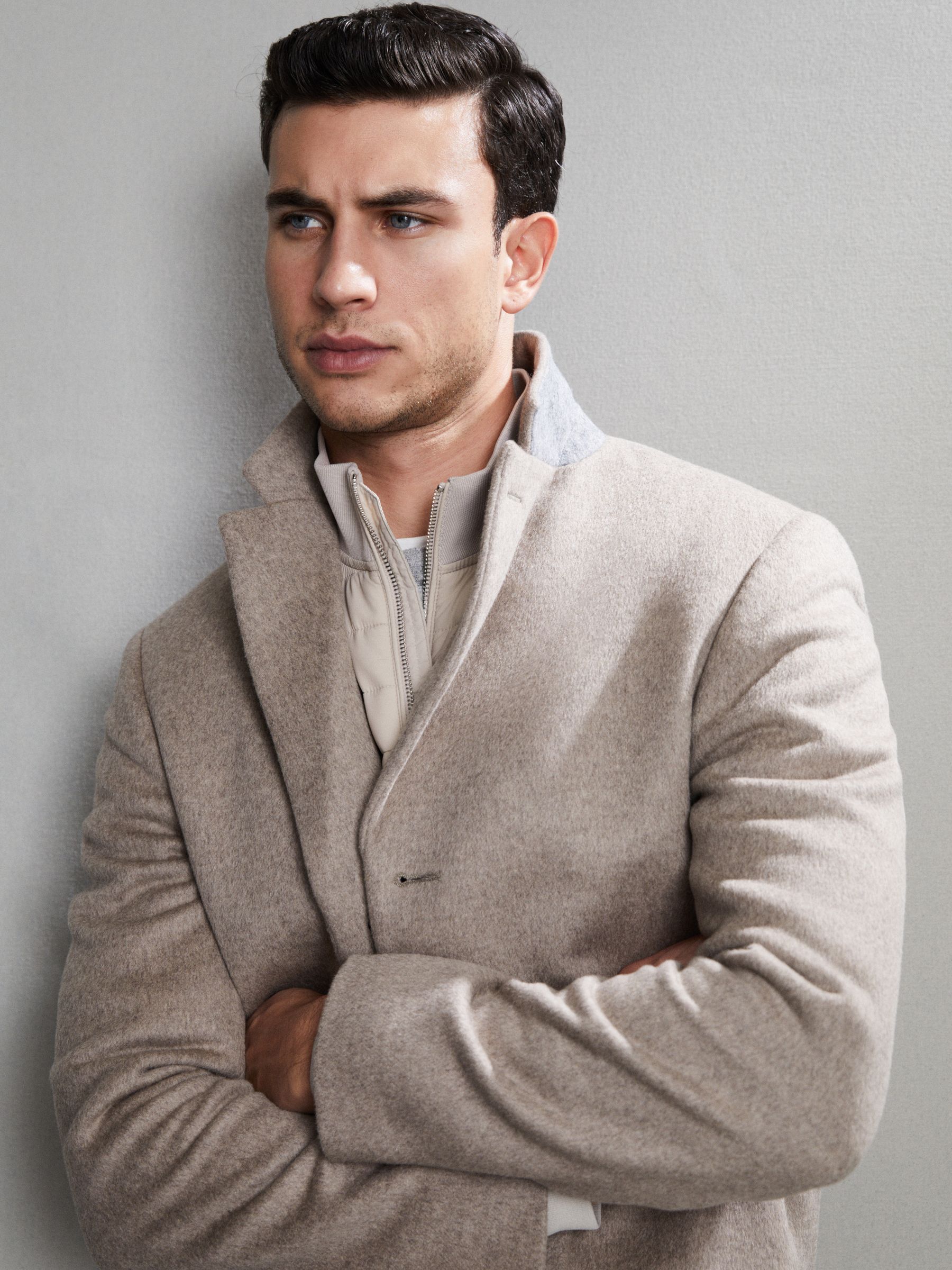 Hybrid Quilt and Knit Zip-Through Jacket in Stone - Image 7 of 7