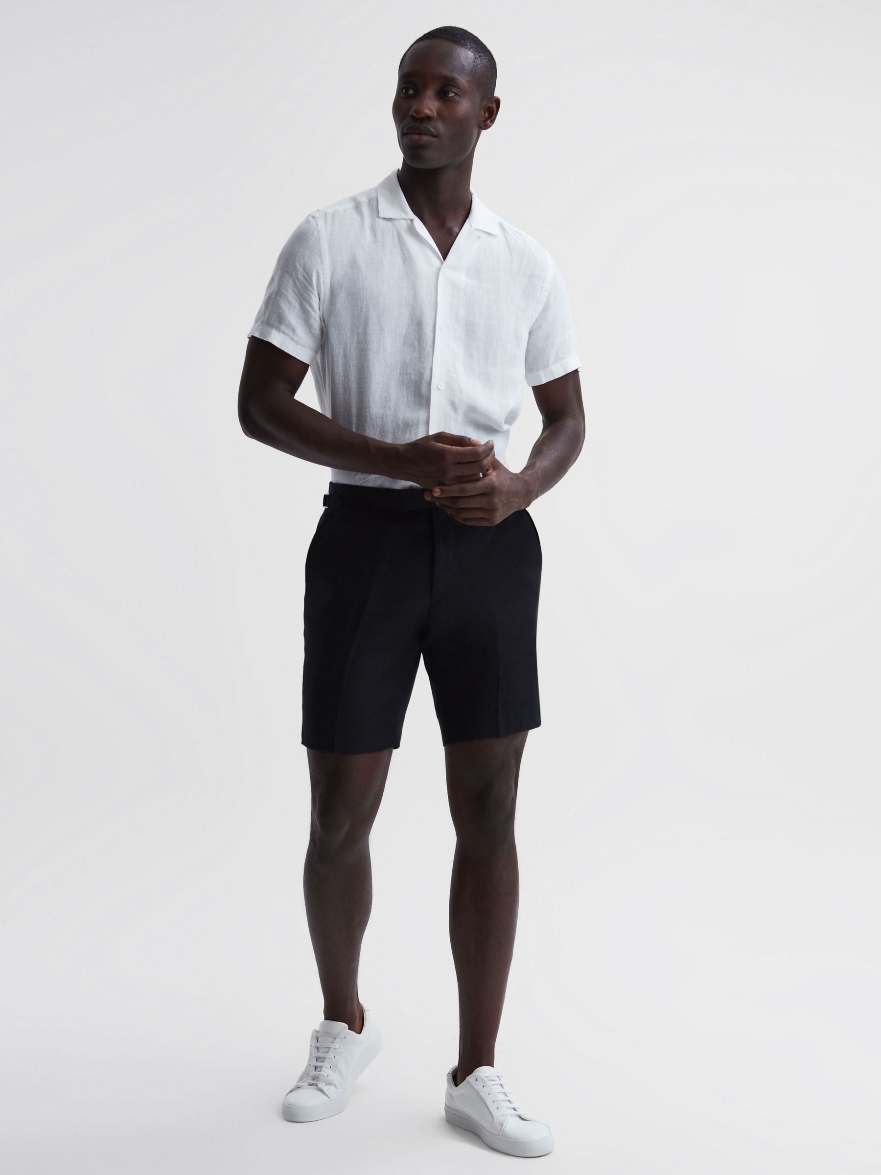 Linen Side Adjuster Shorts in Black - Image 1 of 6