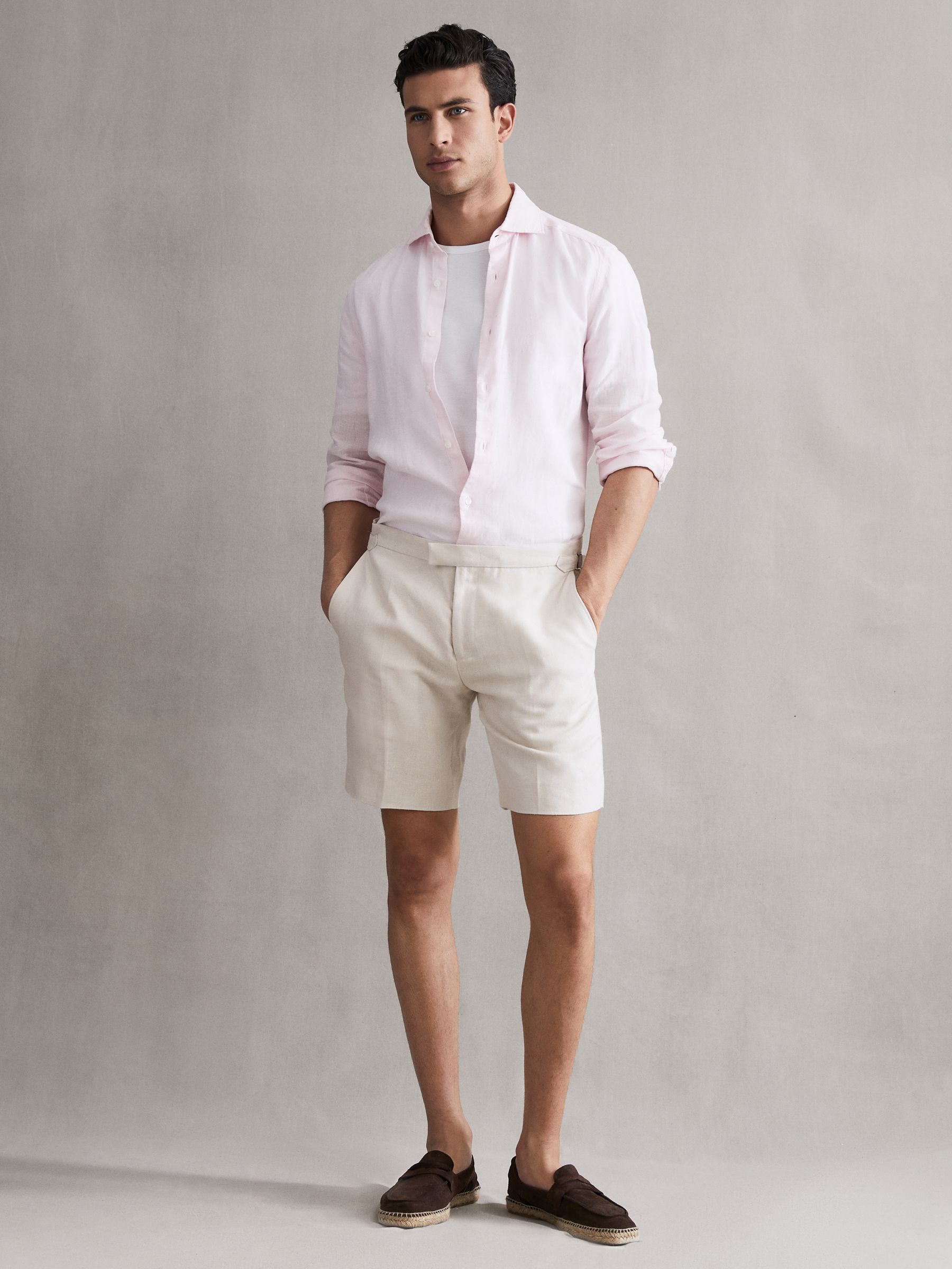 Linen Side Adjuster Shorts in Oatmeal - Image 1 of 6