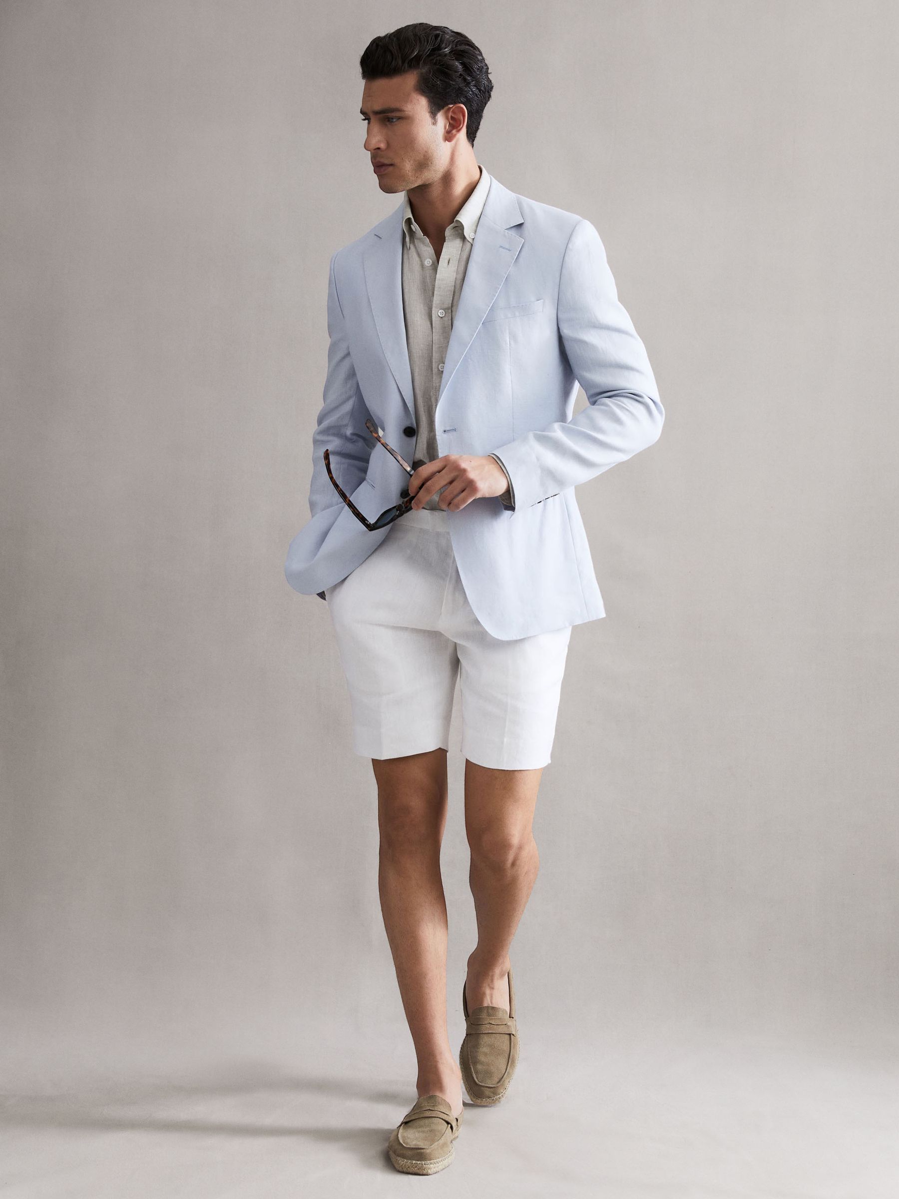 Linen Side Adjuster Shorts in White - Image 1 of 4