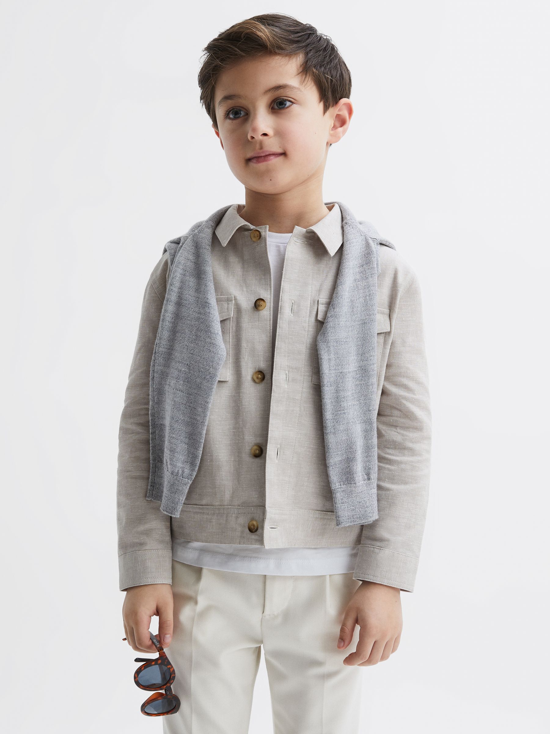 Cotton-Linen Long Sleeved Shirt in Ecru - Image 6 of 7