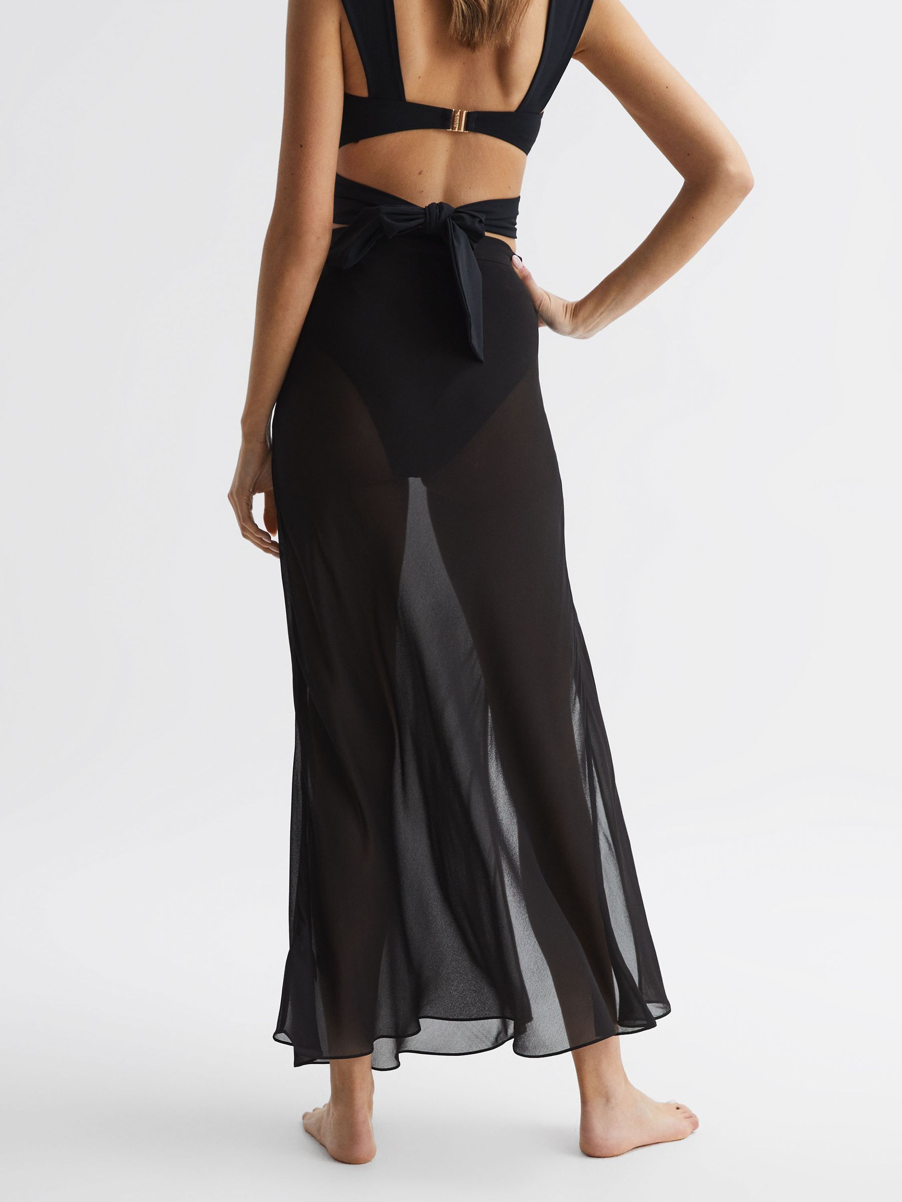 Sheer High Rise Midi Skirt in Black - Image 5 of 6