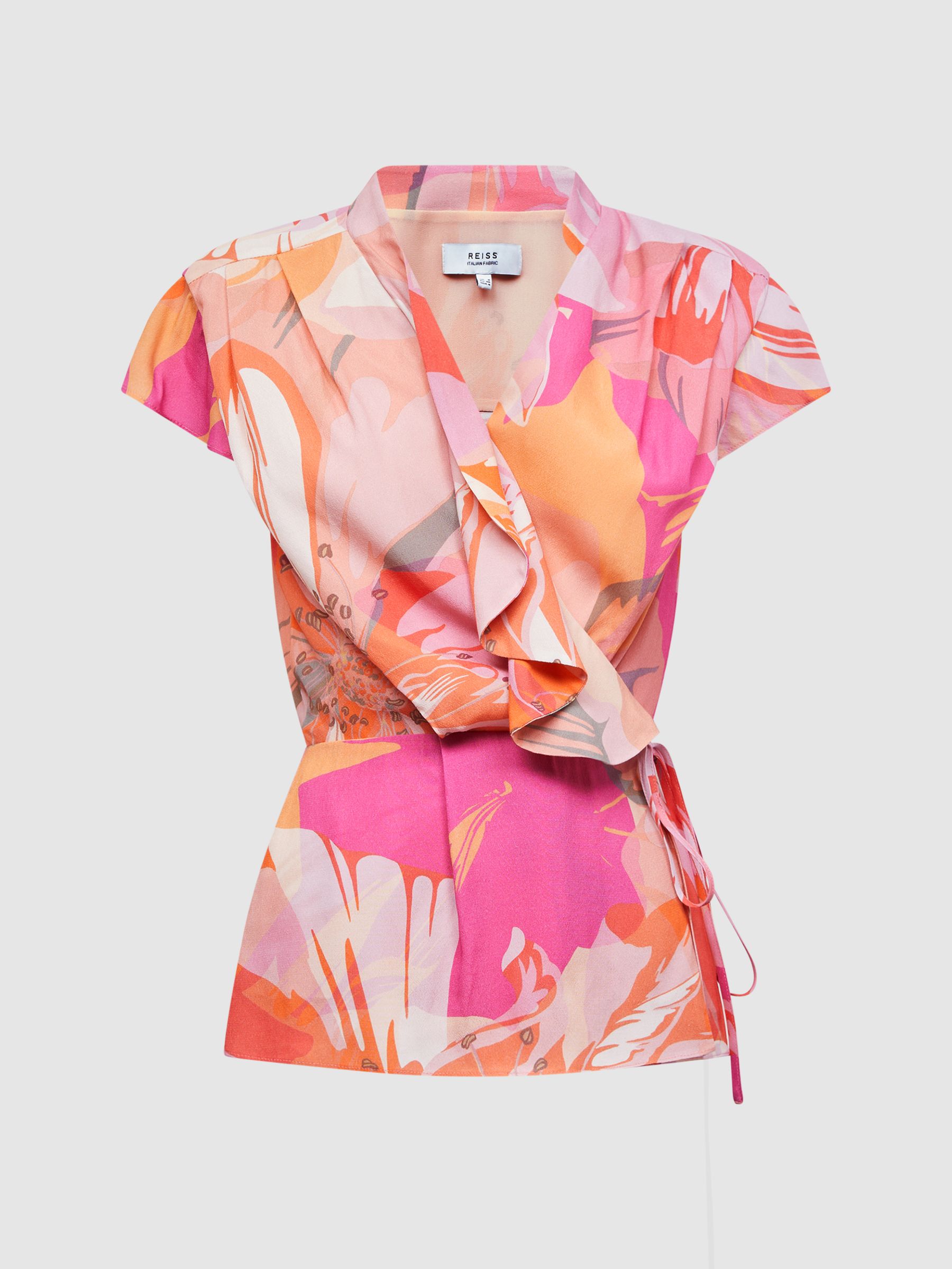 Tropical Print Wrap Blouse in Pink - Image 2 of 7