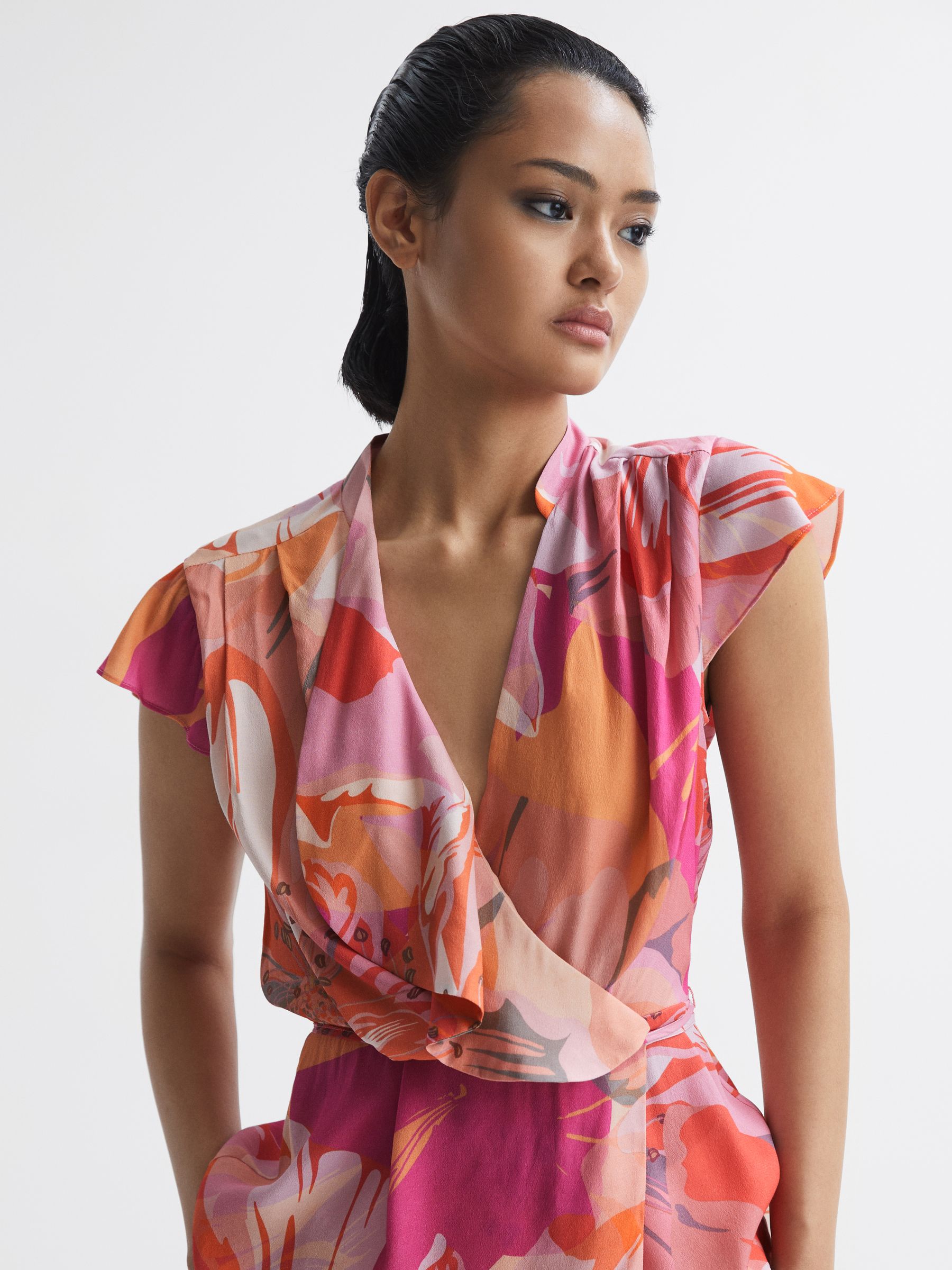 Tropical Print Wrap Blouse in Pink - Image 4 of 7