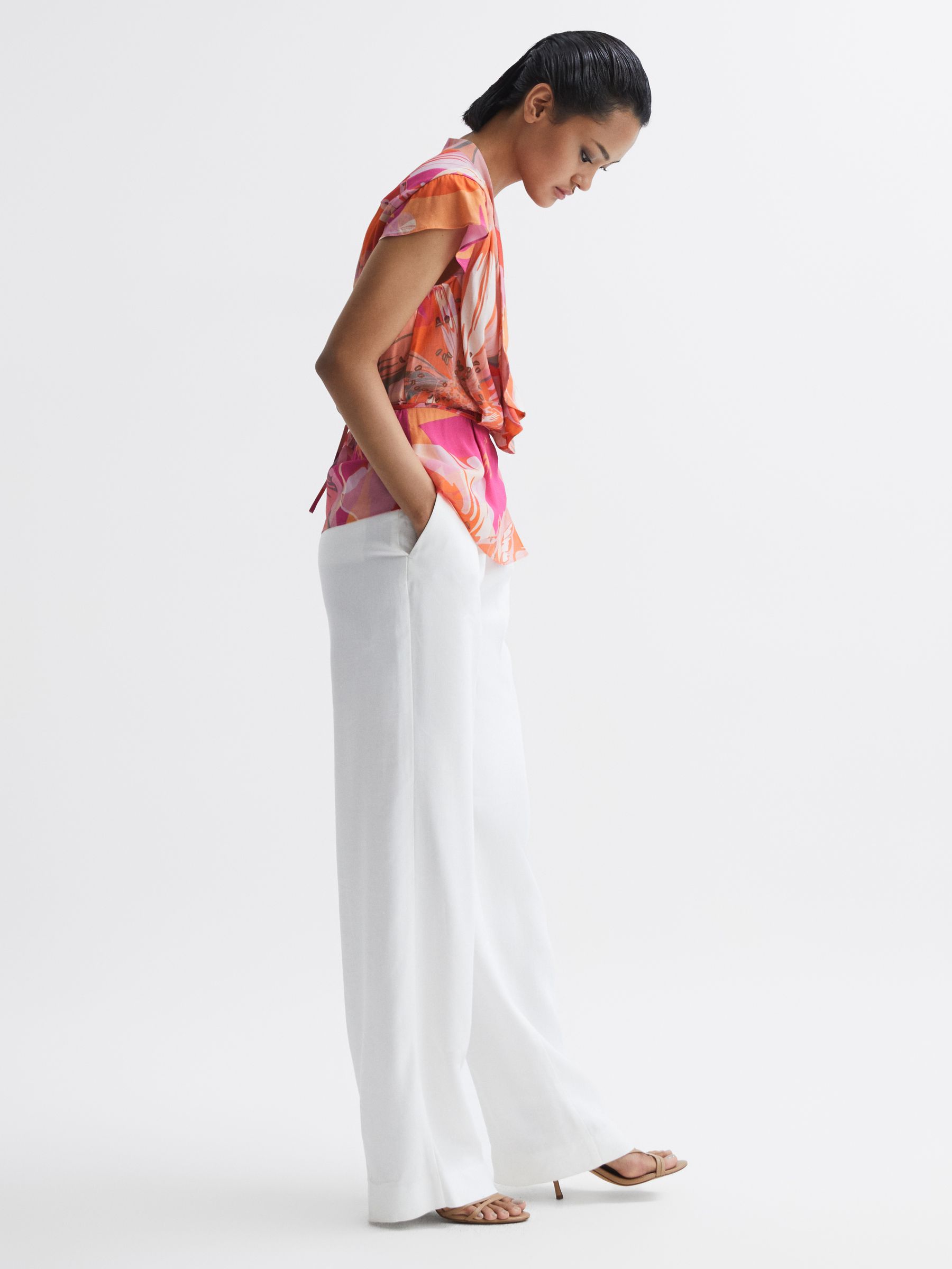 Tropical Print Wrap Blouse in Pink - Image 7 of 7