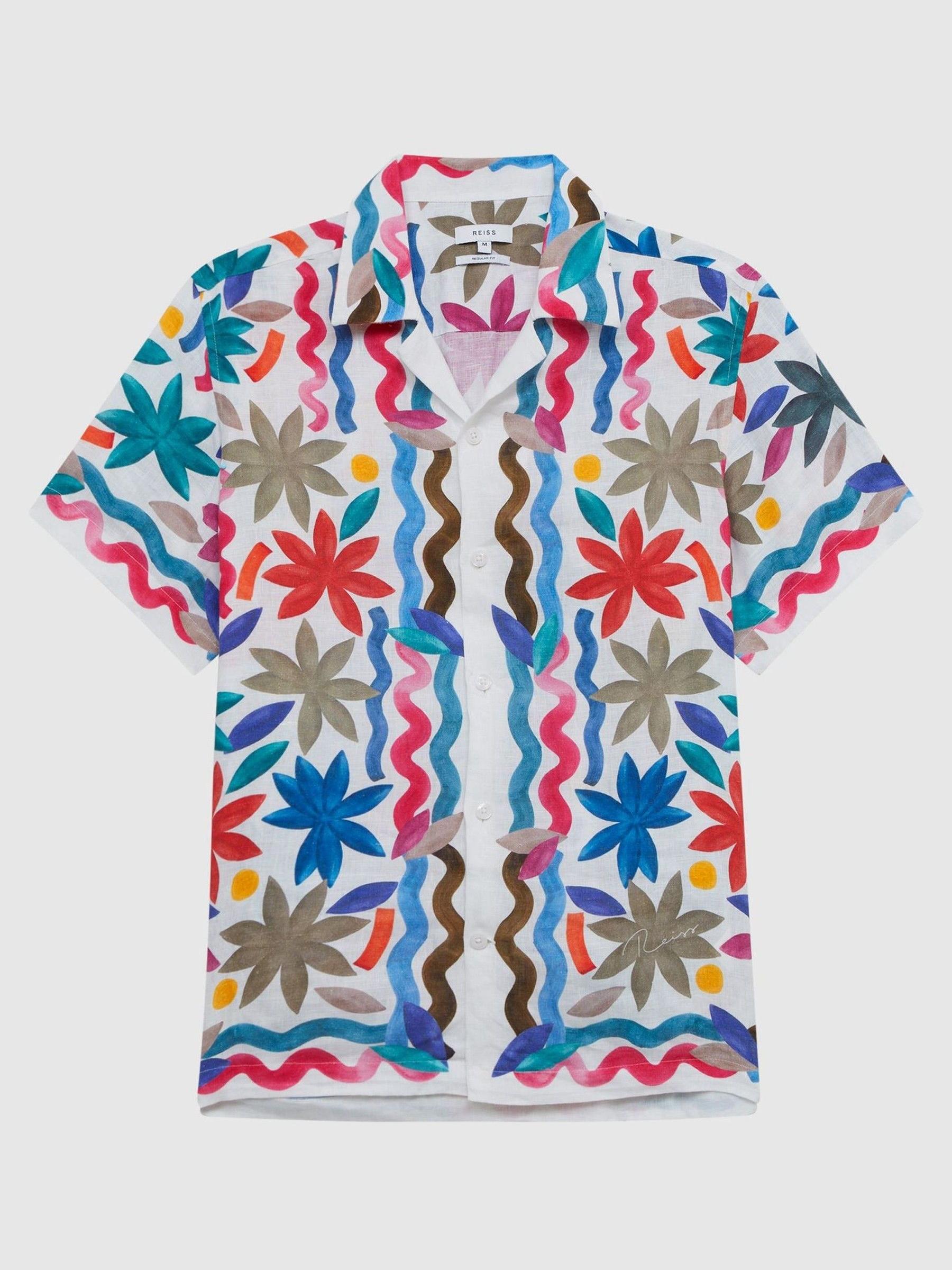 Linen Floral Cuban Collar Shirt in Multi - Image 2 of 4