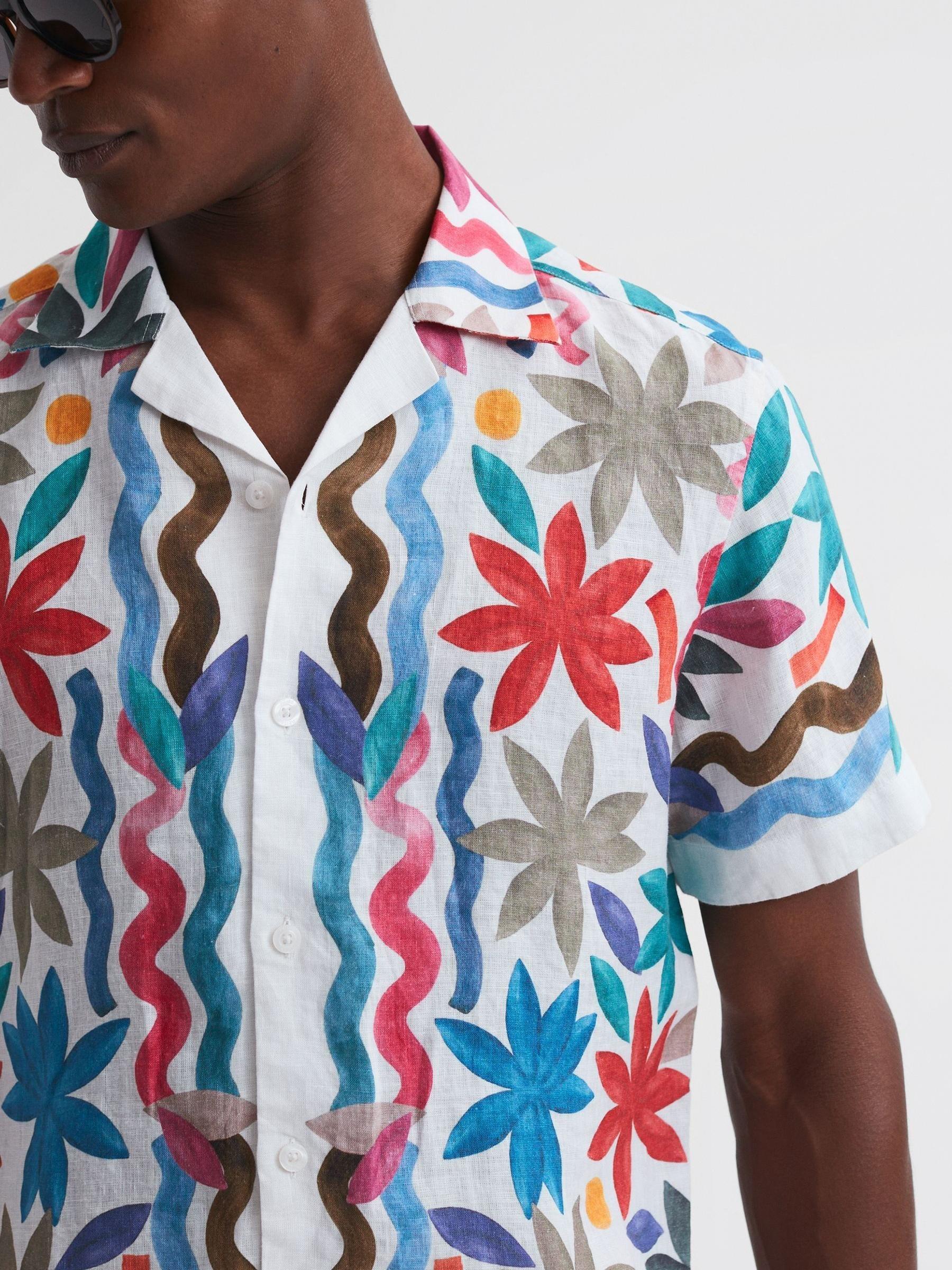 Linen Floral Cuban Collar Shirt in Multi - Image 3 of 4