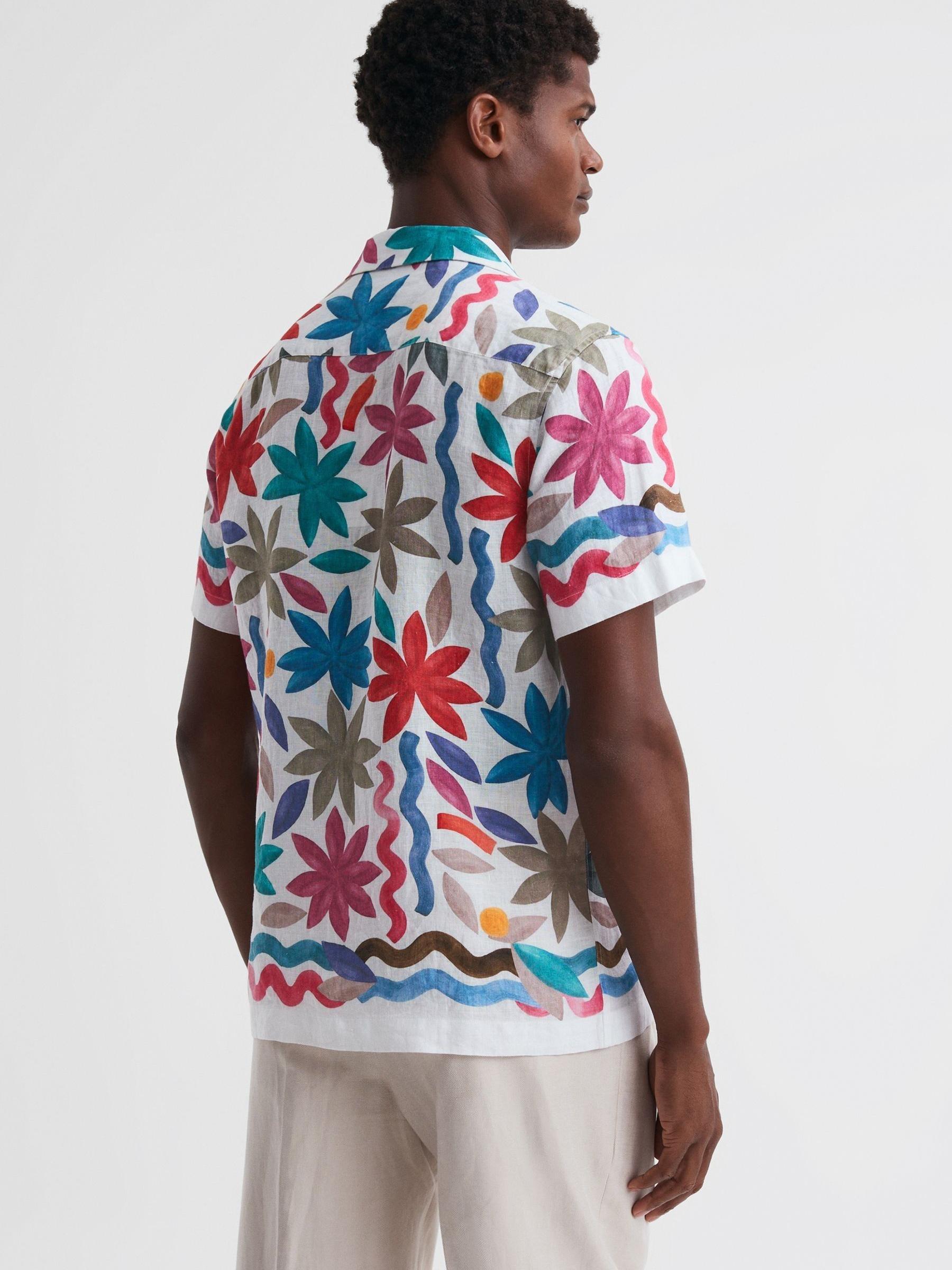 Linen Floral Cuban Collar Shirt in Multi - Image 4 of 4
