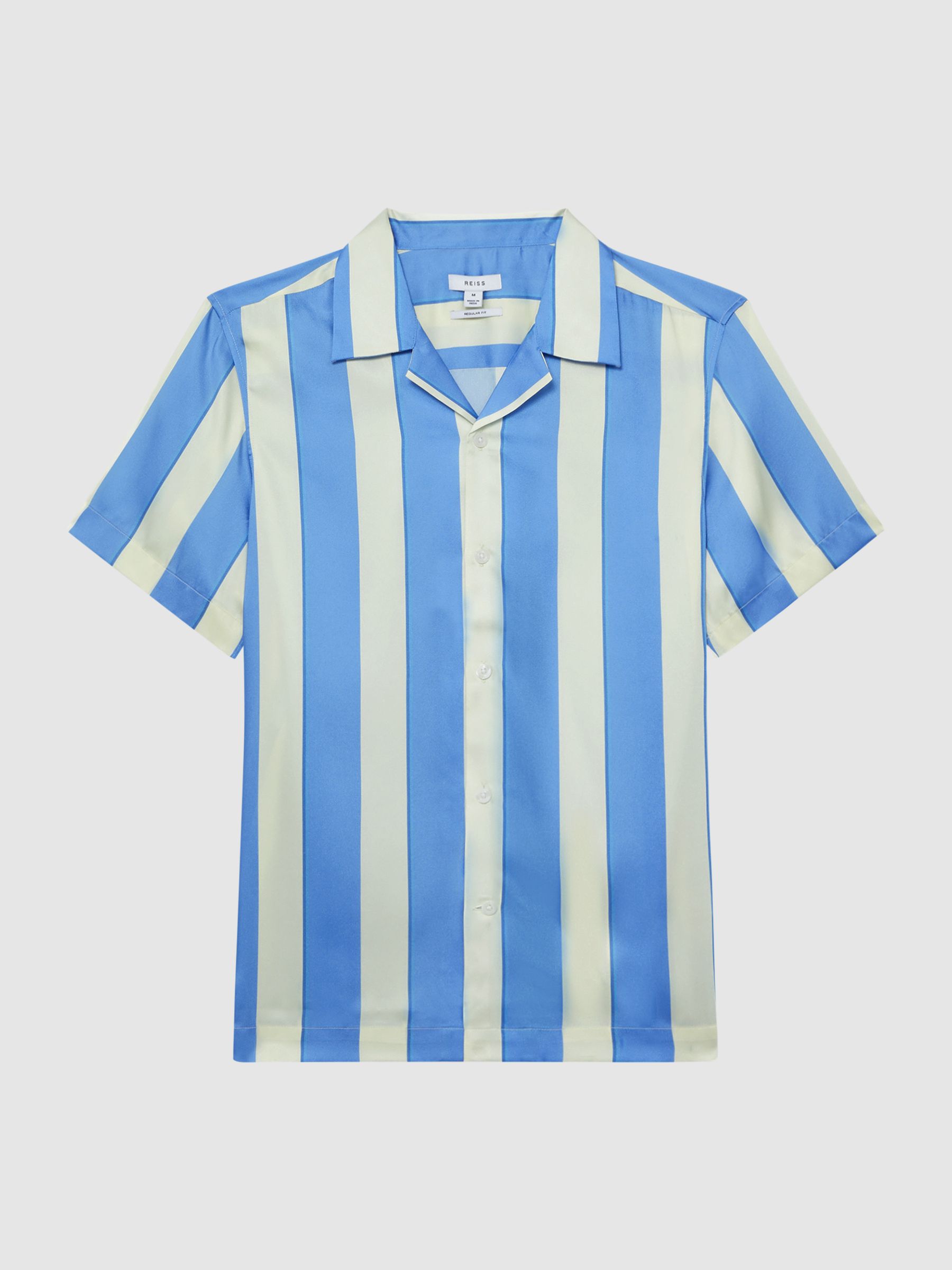 Slim Fit Cuban Collar Striped Shirt in Blue/White - Image 2 of 5