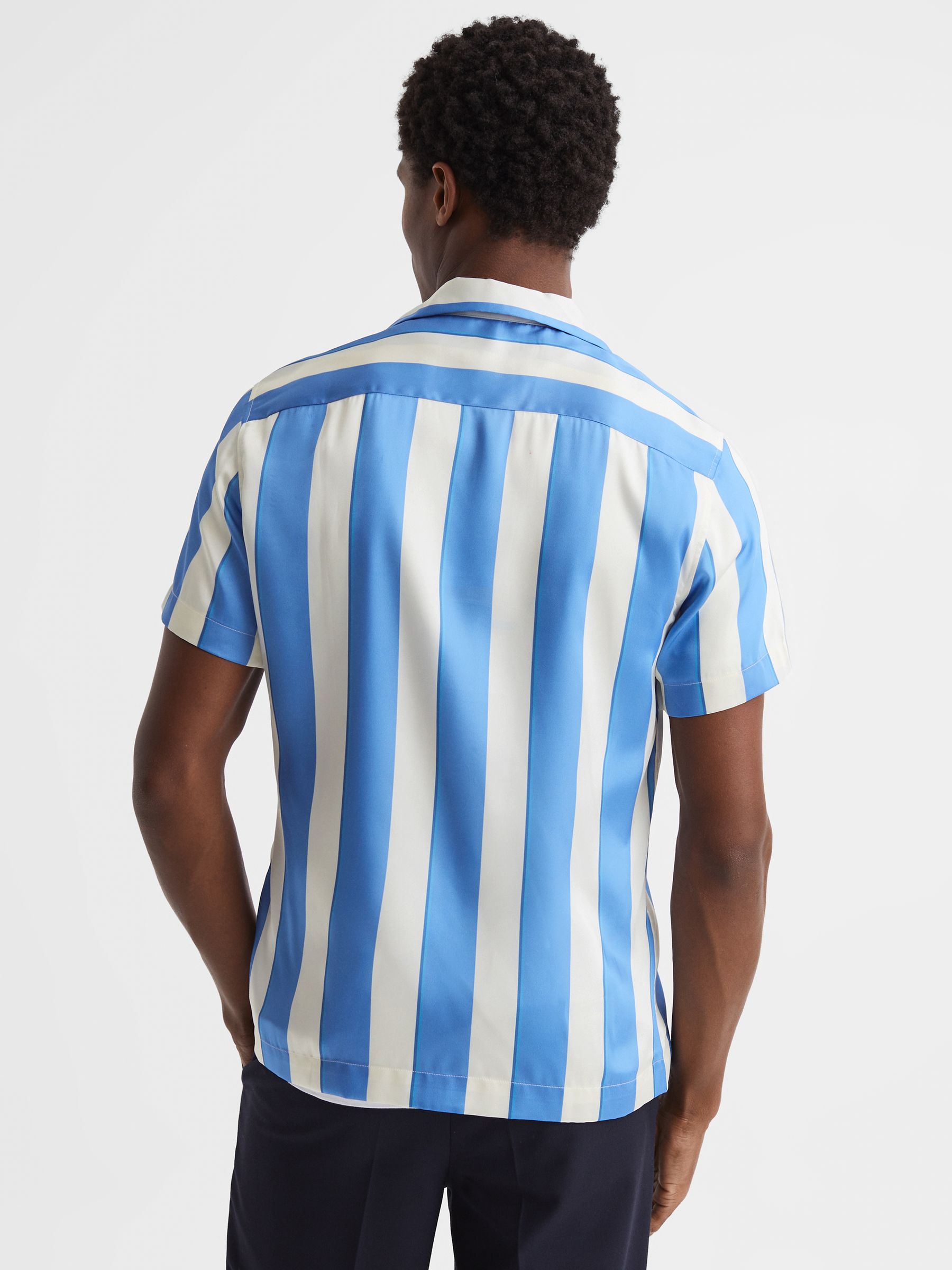 Slim Fit Cuban Collar Striped Shirt in Blue/White - Image 5 of 5