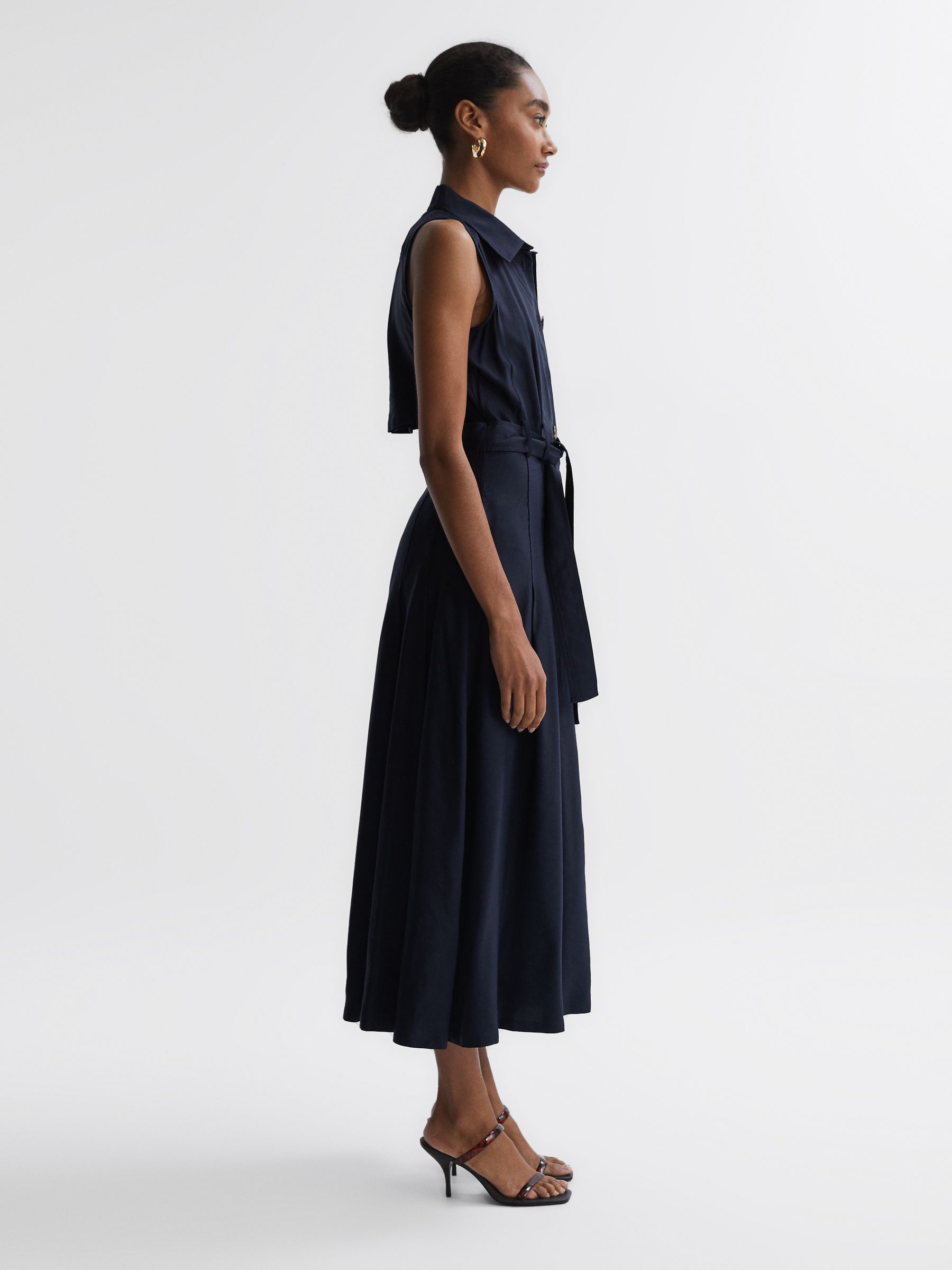 Button Front Midi Dress in Navy - Image 4 of 5