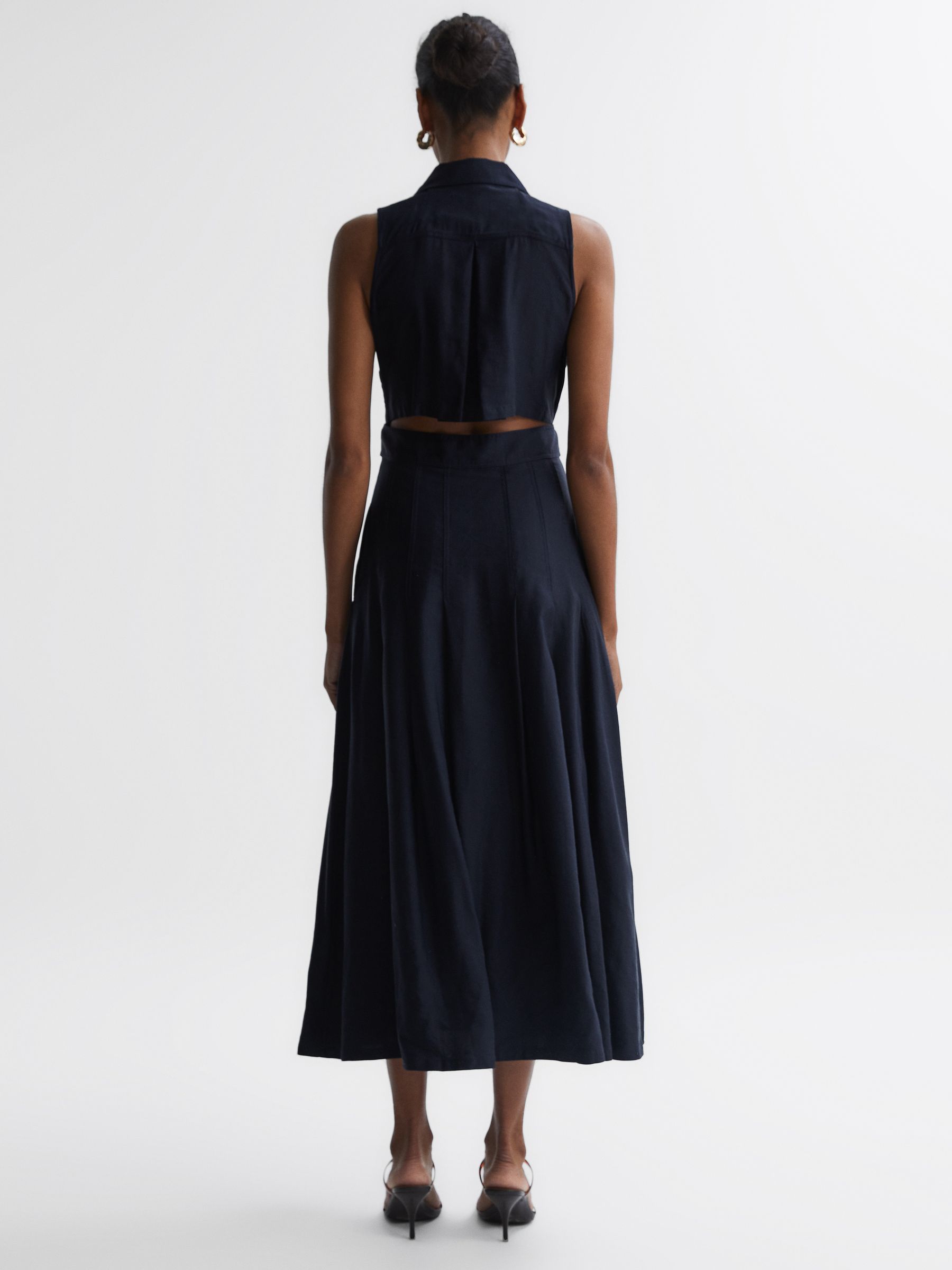 Button Front Midi Dress in Navy - Image 5 of 5