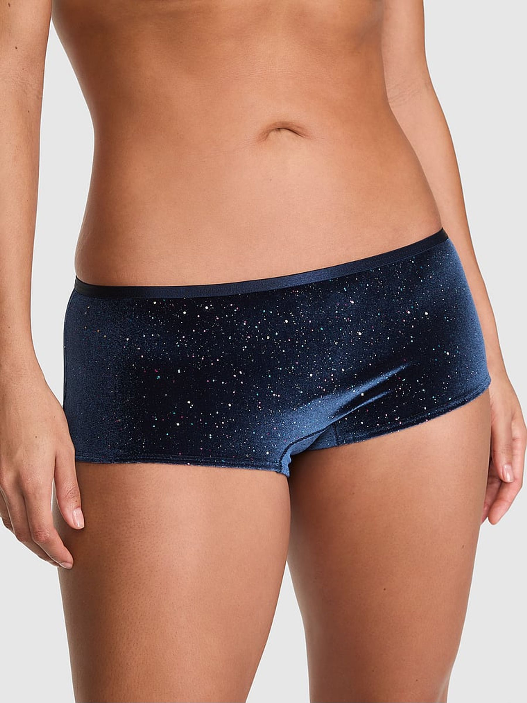 Noir Navy Blue Boyshort Confetti Velour Knickers - Image 1 of 2