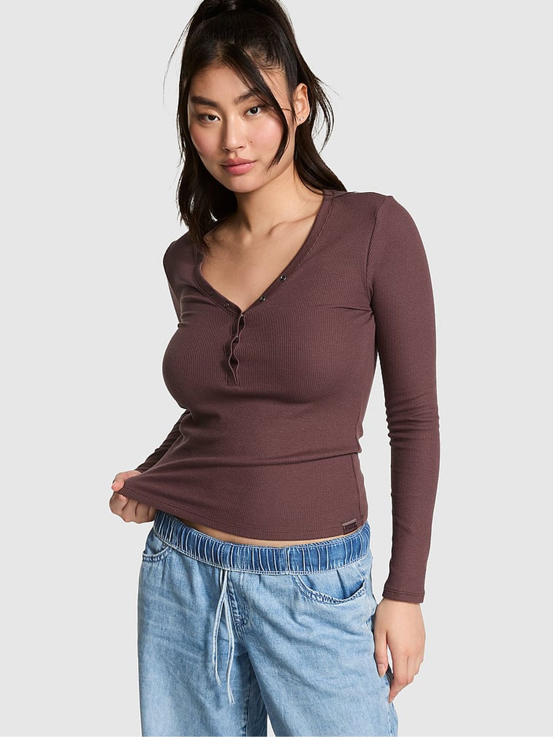 Coco Crush Brown Waffle Snap Up T-Shirt - Image 1 of 2