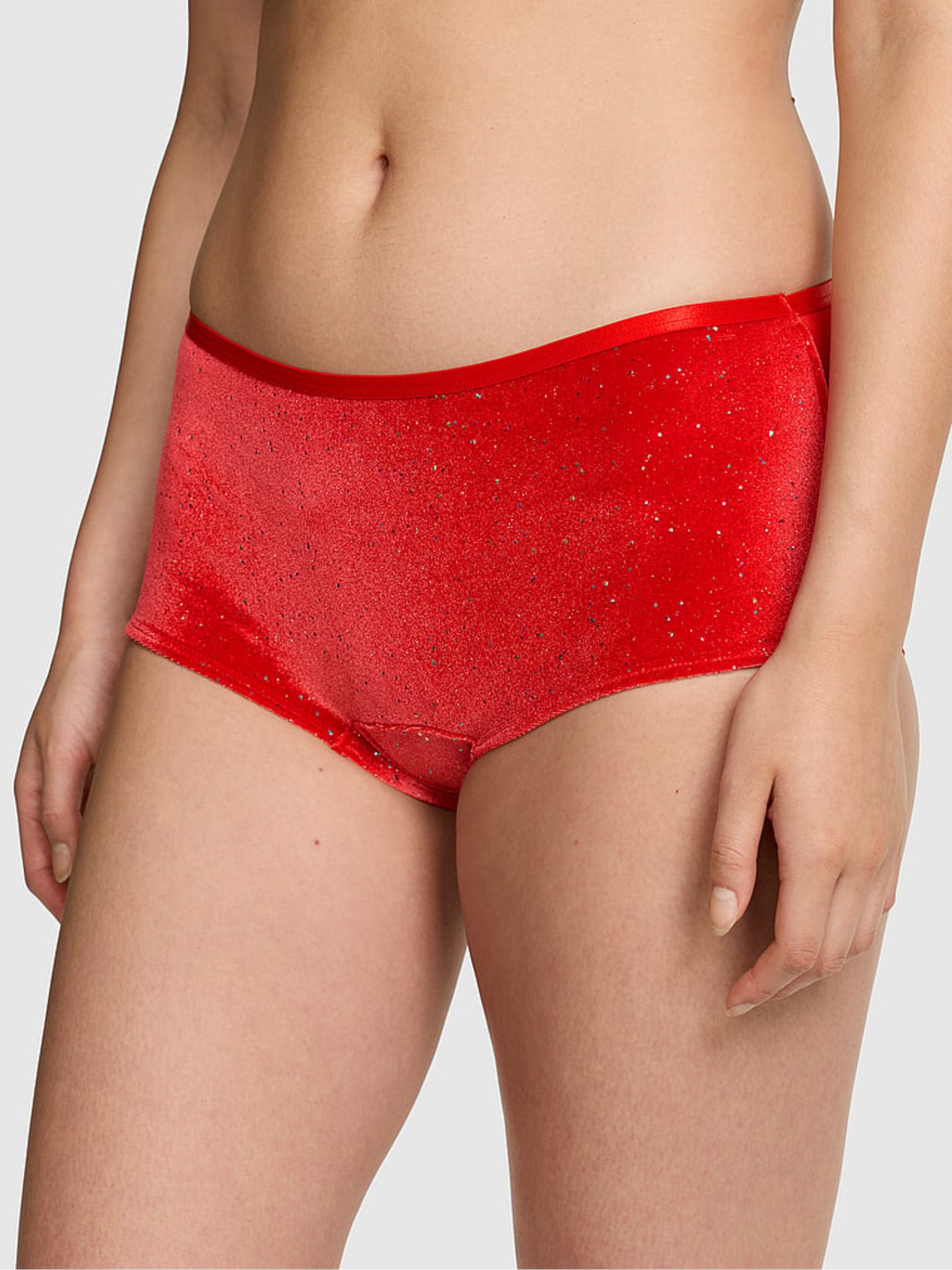 Bright Vermillion Red Boyshort Confetti Velour Knickers - Image 2 of 3 Bright Vermillion Red Boyshort Confetti Velour Knickers - Image 2 of 3