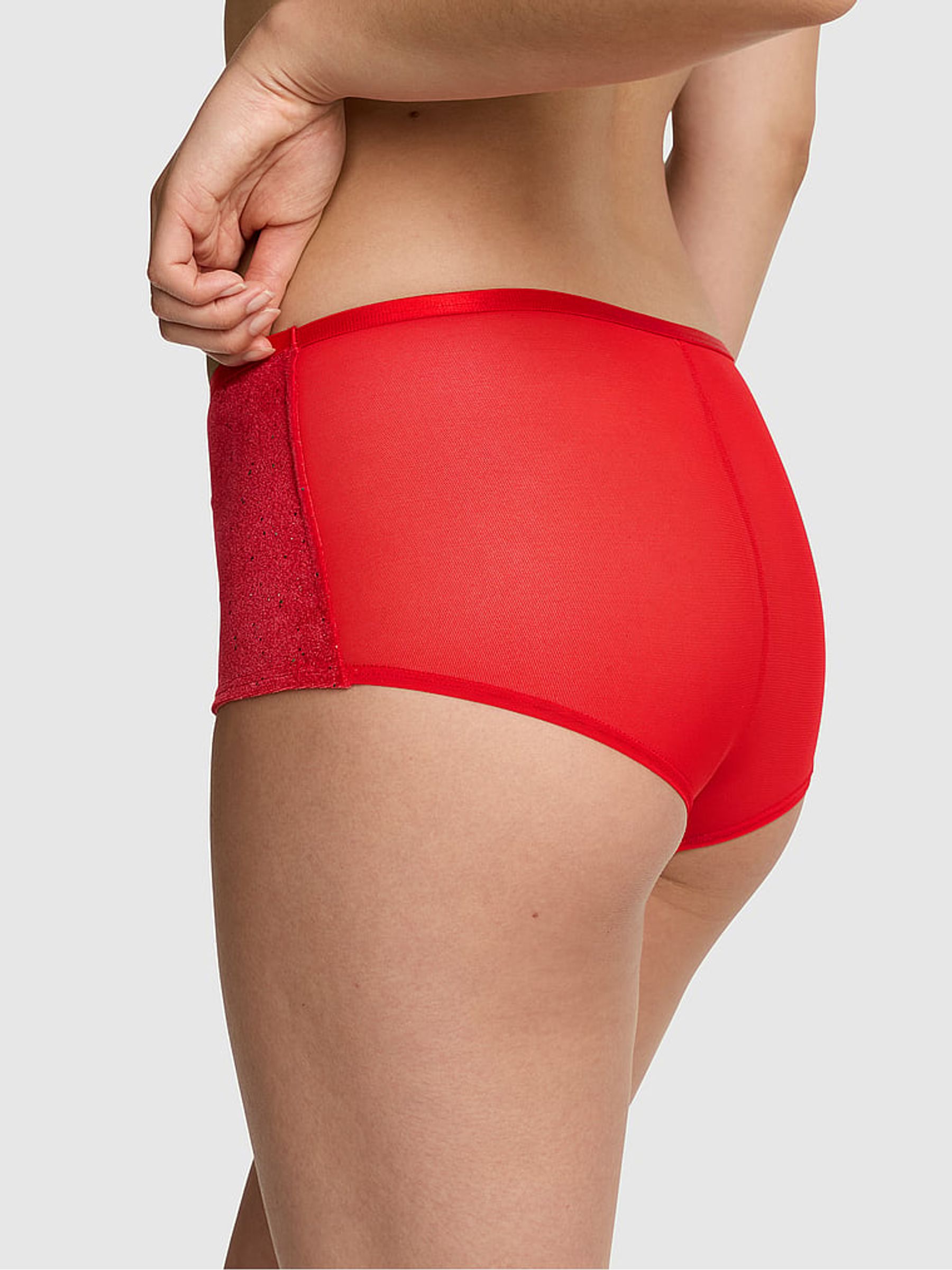 Bright Vermillion Red Boyshort Confetti Velour Knickers - Image 3 of 3
