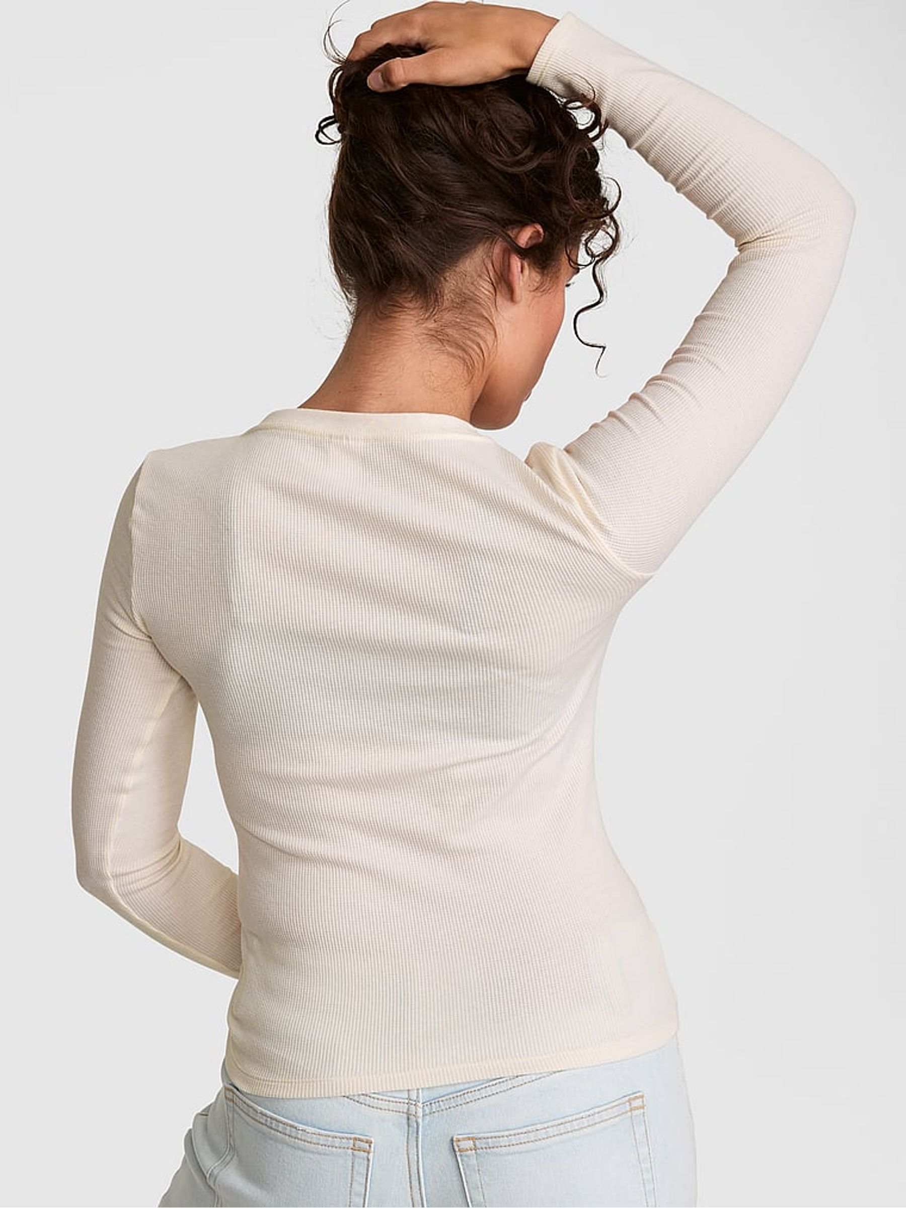 Cozy White Waffle Snap Up T-Shirt - Image 2 of 2