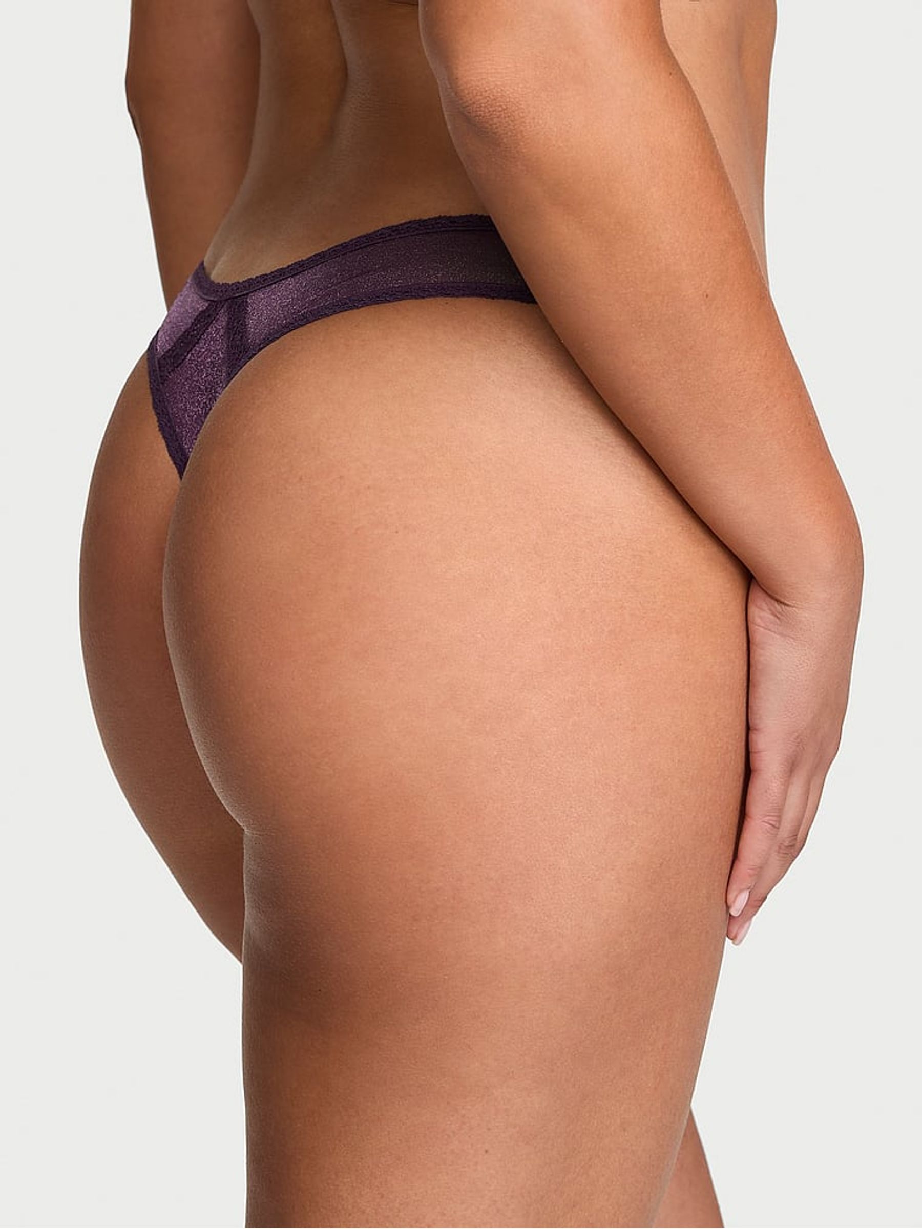 Shadow Purple Thong Sheer Shimmer Lace Trim Knickers - Image 2 of 2 Shadow Purple Thong Sheer Shimmer Lace Trim Knickers - Image 2 of 2