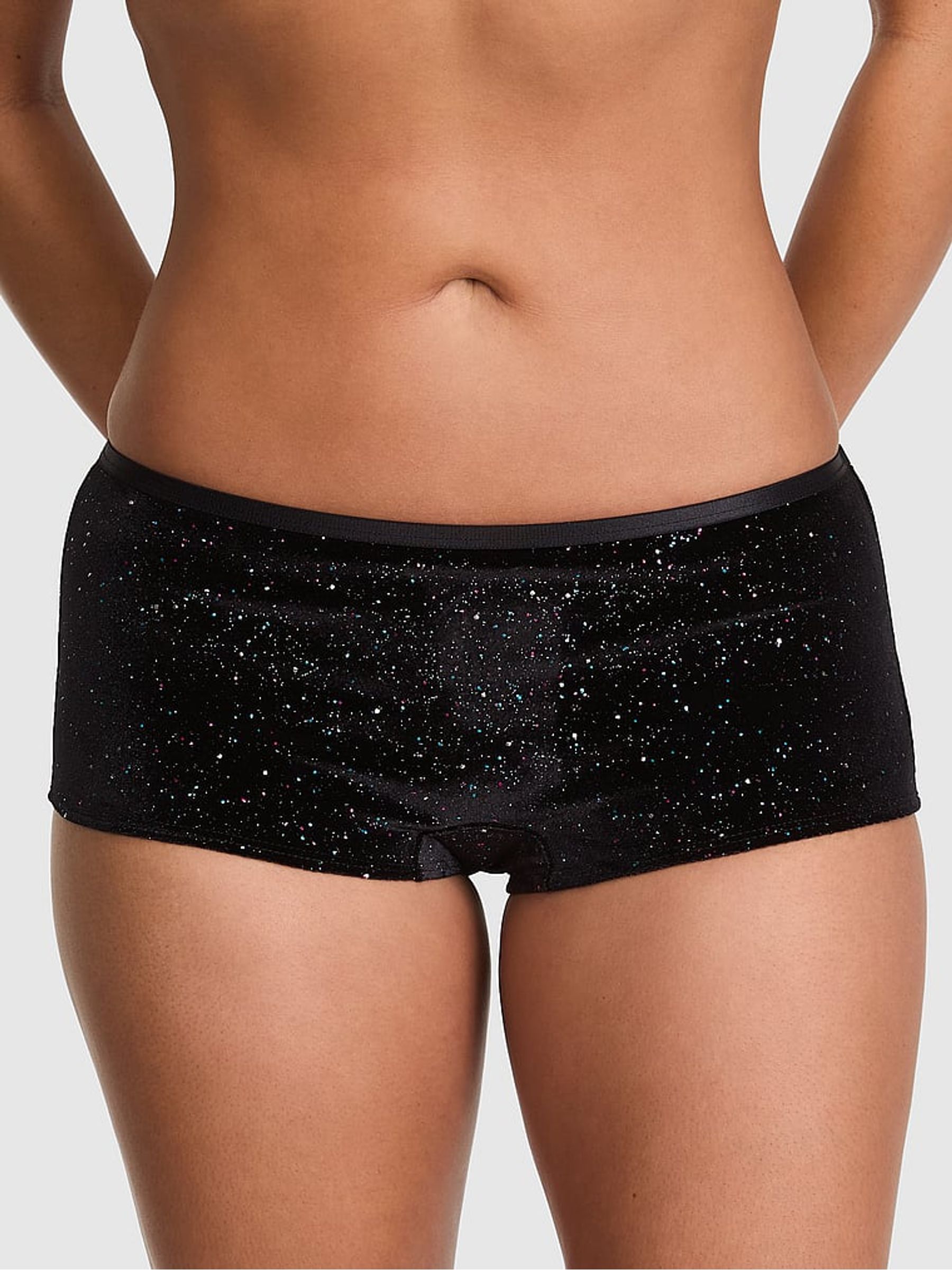Black Boyshort Confetti Velour Knickers - Image 1 of 2 Black Boyshort Confetti Velour Knickers - Image 1 of 2
