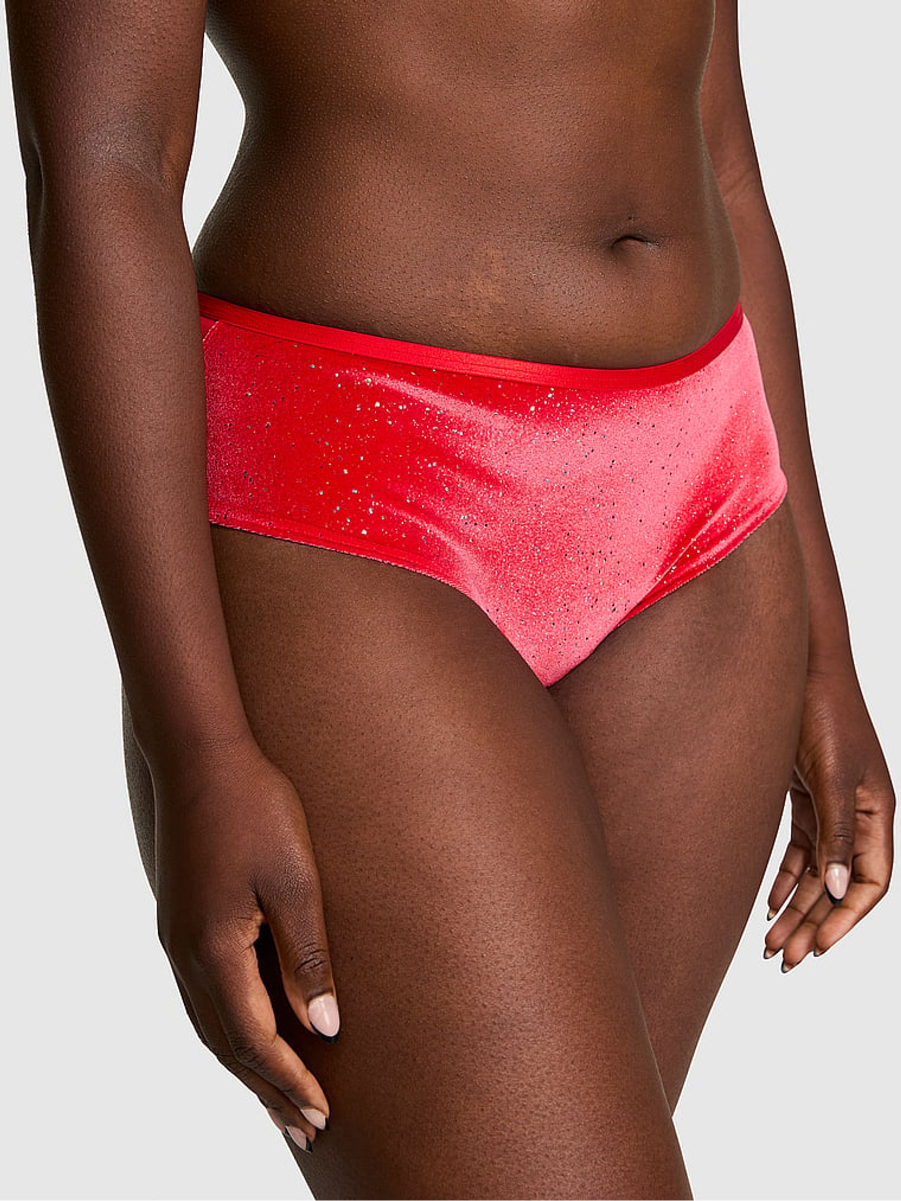 Bright Vermillion Red Hipster Confetti Velour Knickers - Image 1 of 2 Bright Vermillion Red Hipster Confetti Velour Knickers - Image 1 of 2