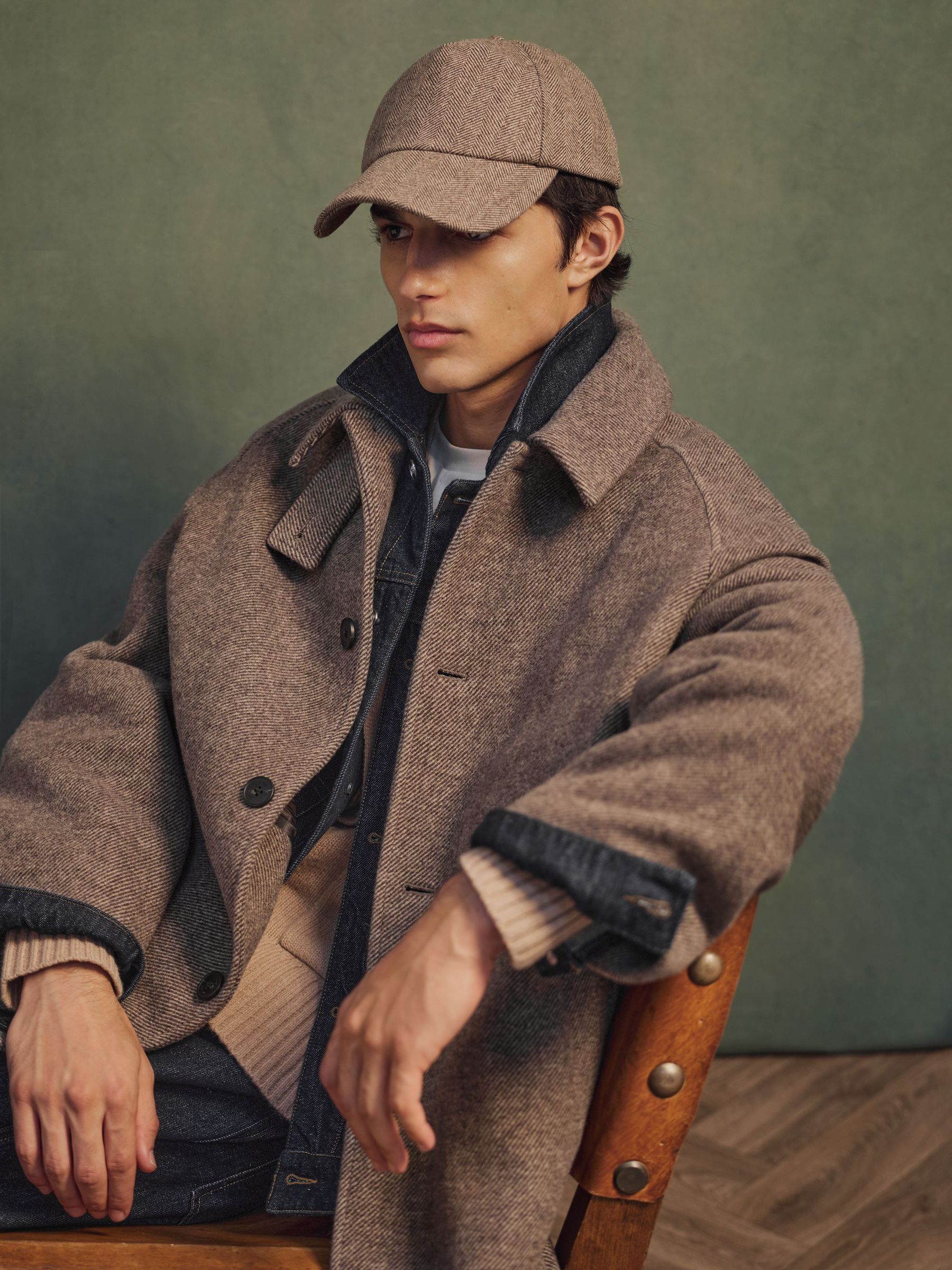 Monogram Wool-Blend Herringbone Baseball Cap in Brown - Image 4 of 6