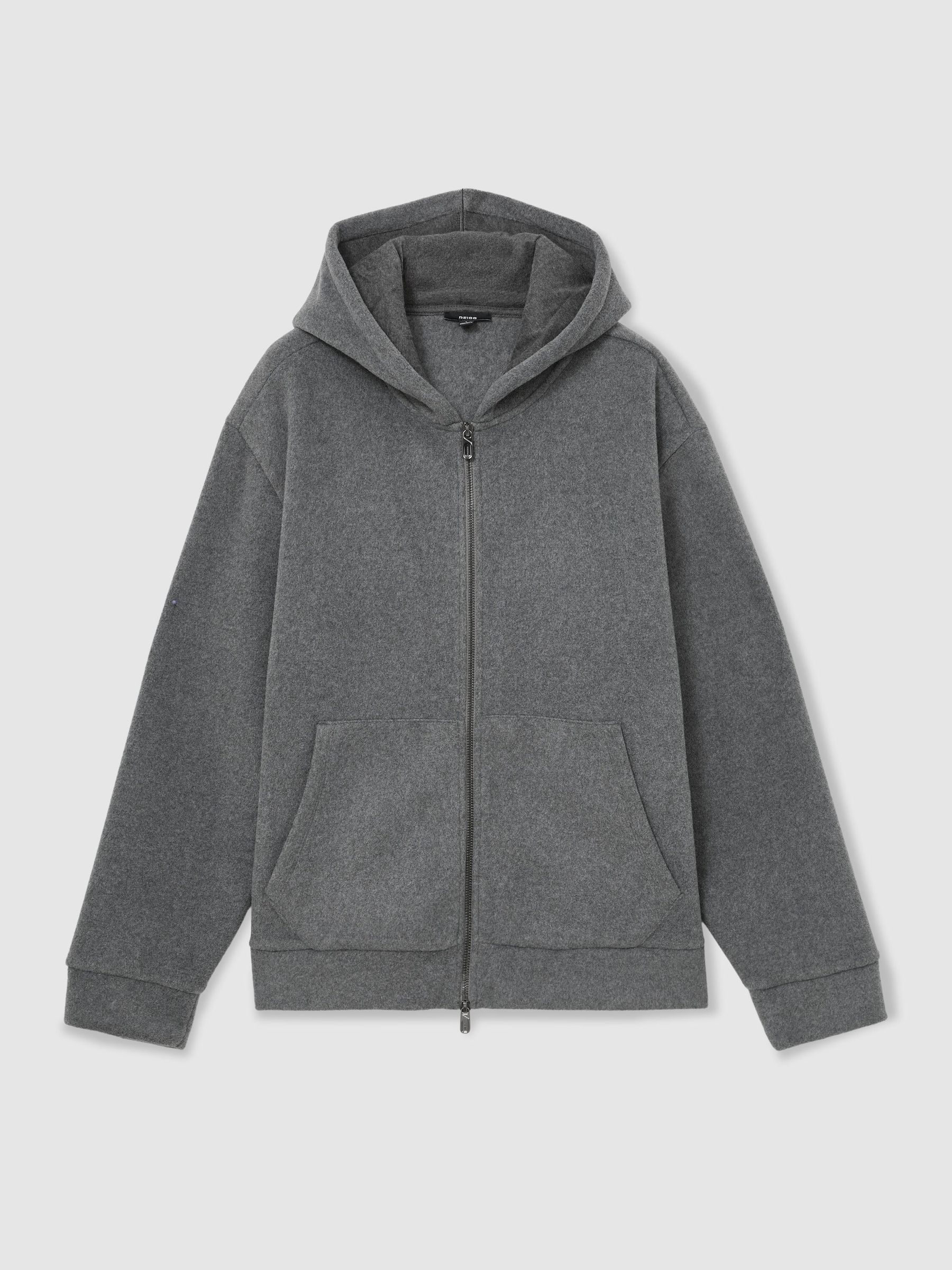 Fleece Relaxed Zip-Through Hoodie in Charcoal Grey - Image 2 of 6
