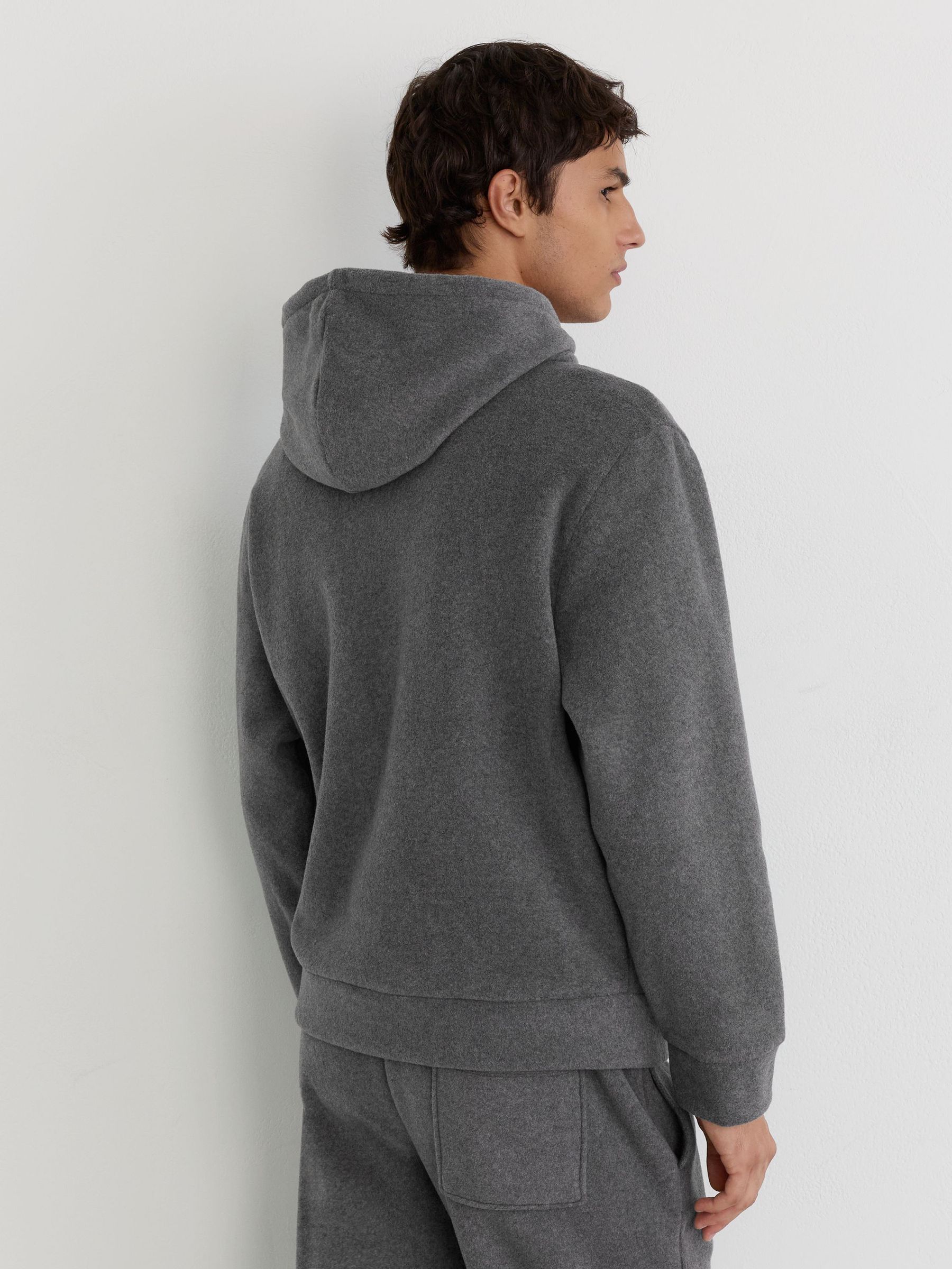 Fleece Relaxed Zip-Through Hoodie in Charcoal Grey - Image 5 of 6
