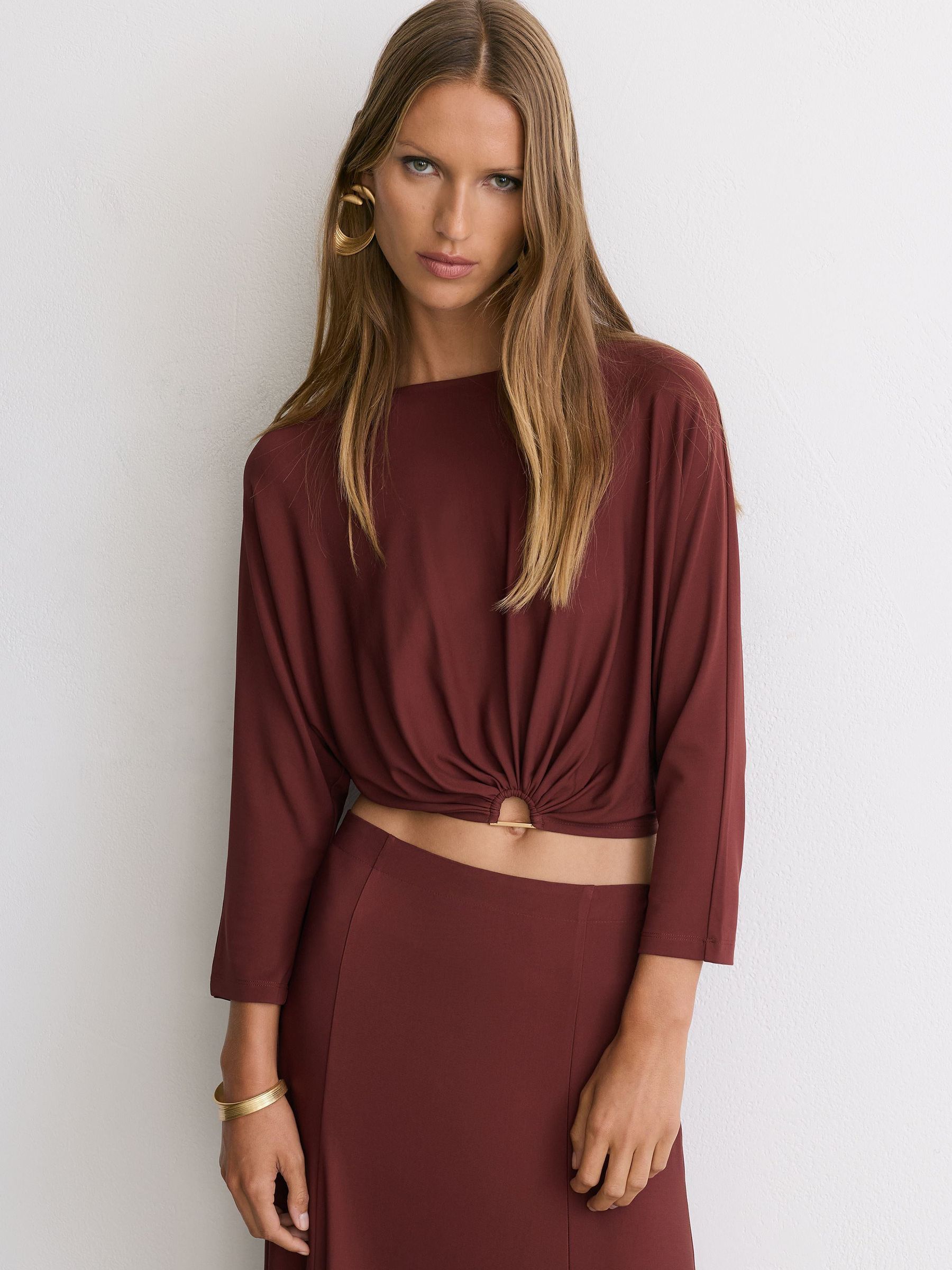 Jersey Hardware-Detail Cropped Top in Rust Orange - Image 7 of 9