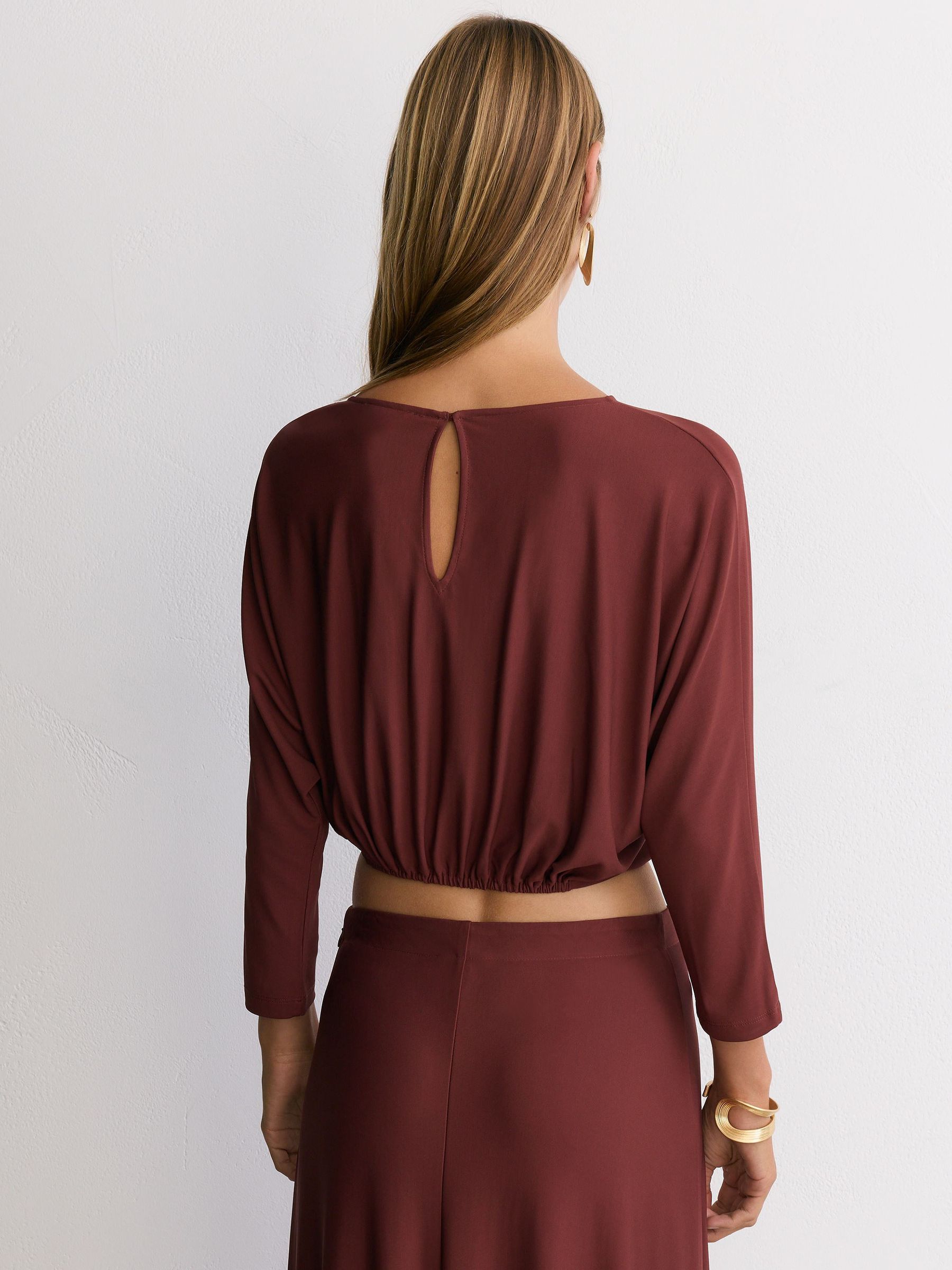 Jersey Hardware-Detail Cropped Top in Rust Orange - Image 8 of 9
