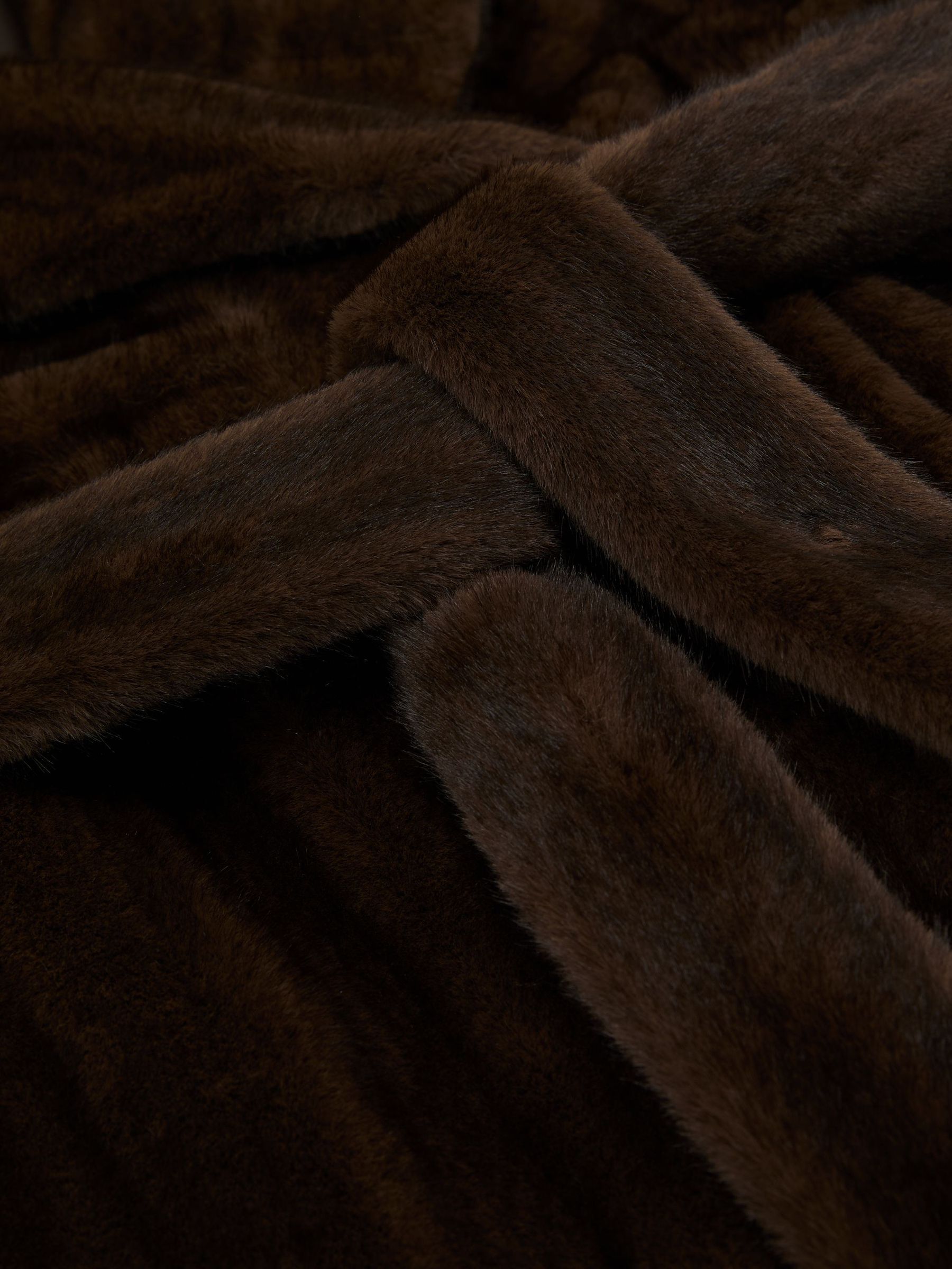 Faux-Fur Double-Breasted Long Coat in Chocolate Brown - Image 8 of 8