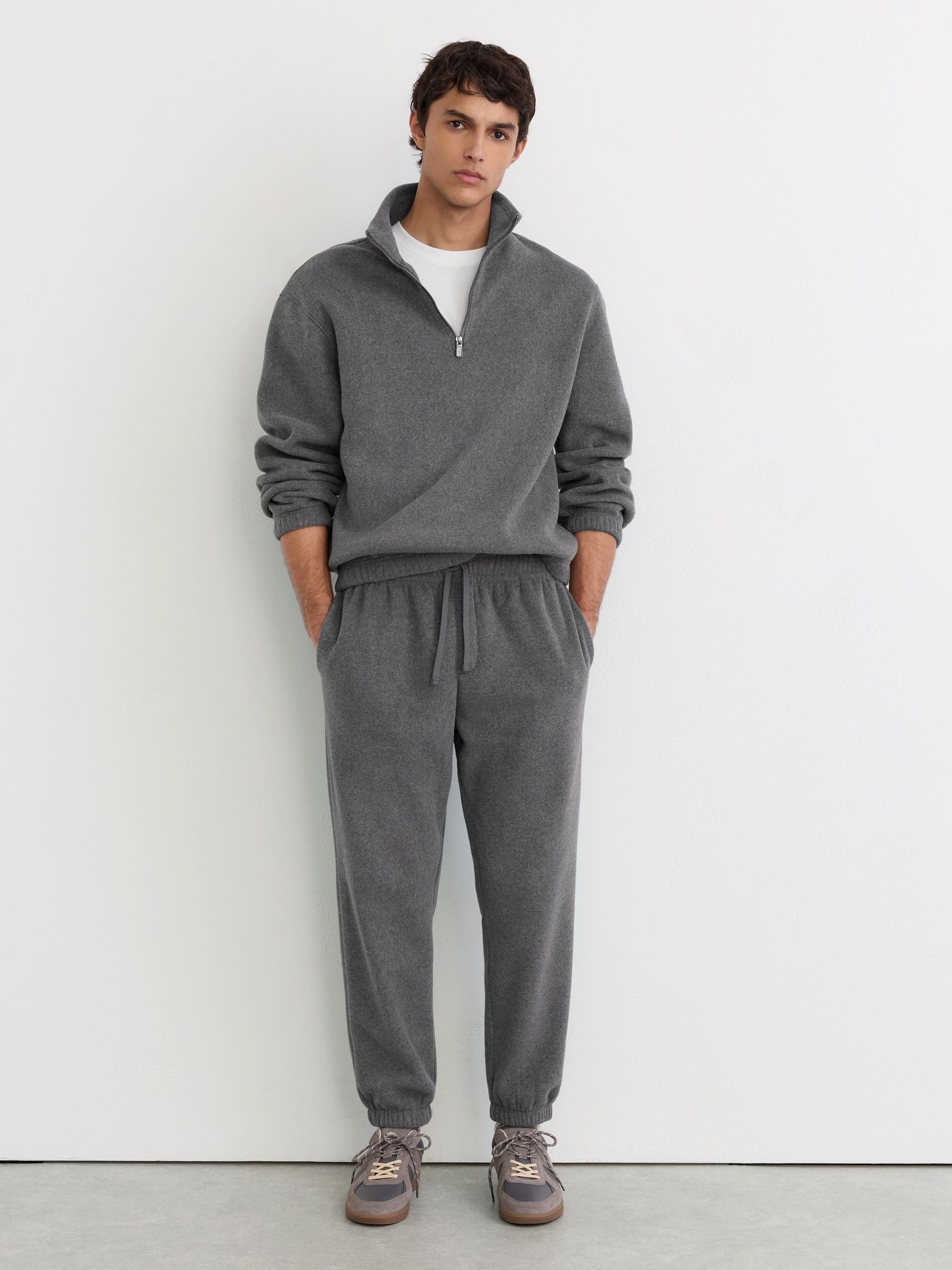 Fleece Relaxed Cuffed Drawstring Joggers in Charcoal Grey - Image 1 of 6 Fleece Relaxed Cuffed Drawstring Joggers in Charcoal Grey - Image 1 of 6