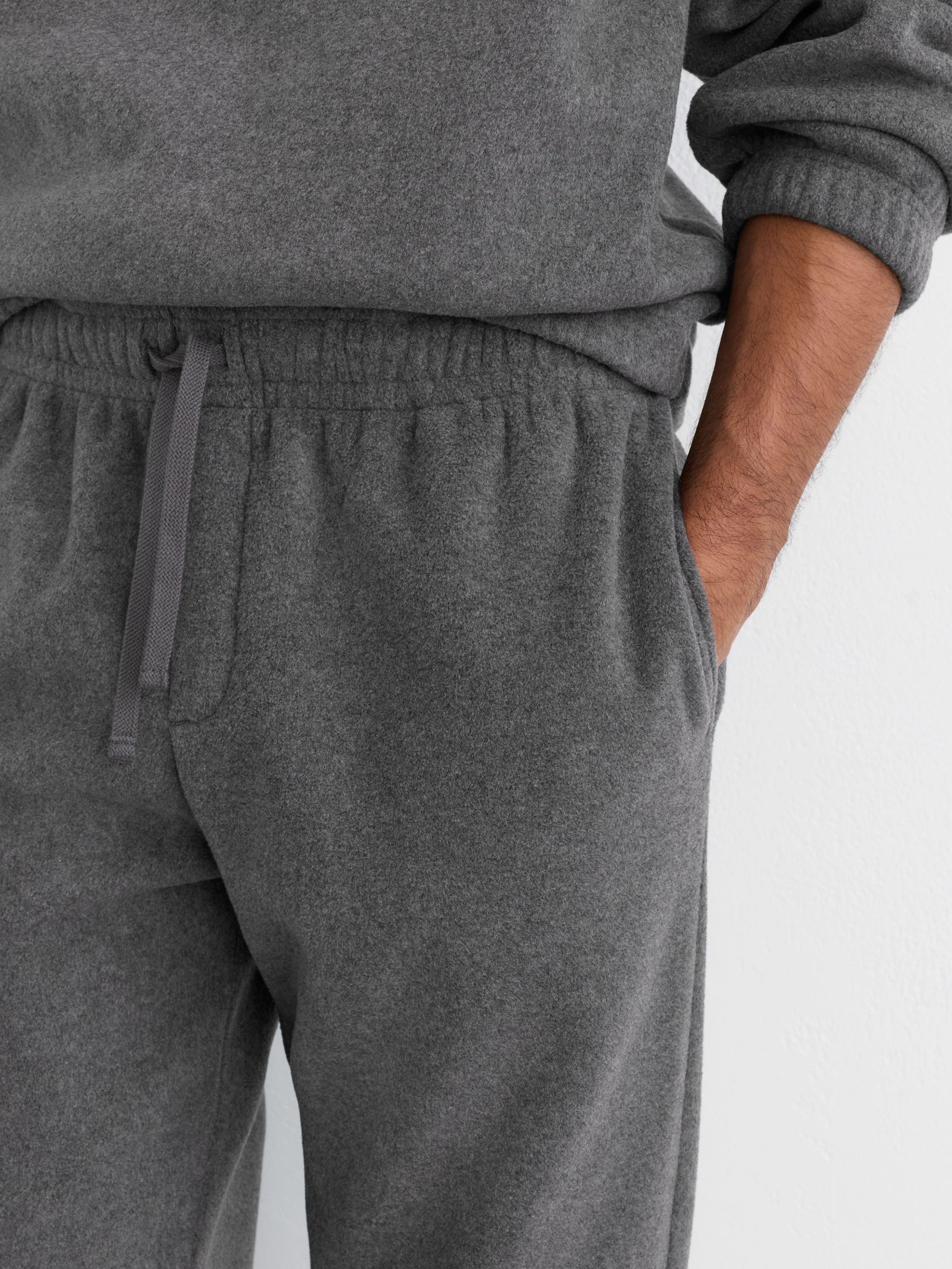 Fleece Relaxed Cuffed Drawstring Joggers in Charcoal Grey - Image 3 of 6