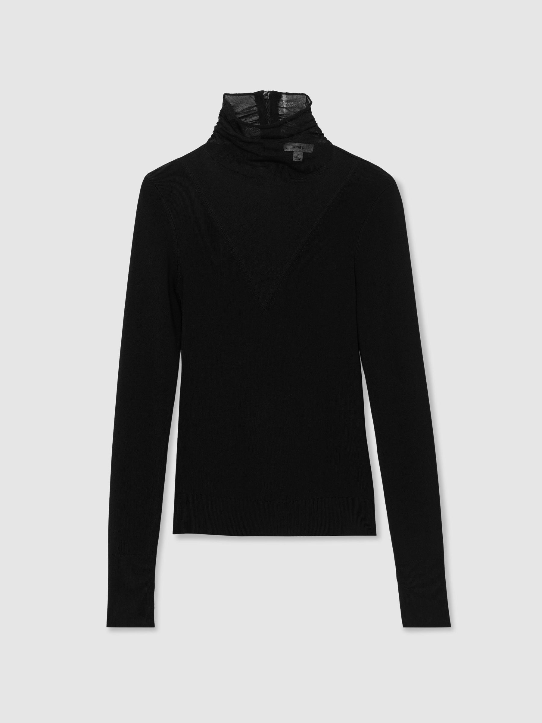 Sheer-Panel Long-Sleeve Top in Black - صورة 2 من 6 Sheer-Panel Long-Sleeve Top in Black - صورة 2 من 6