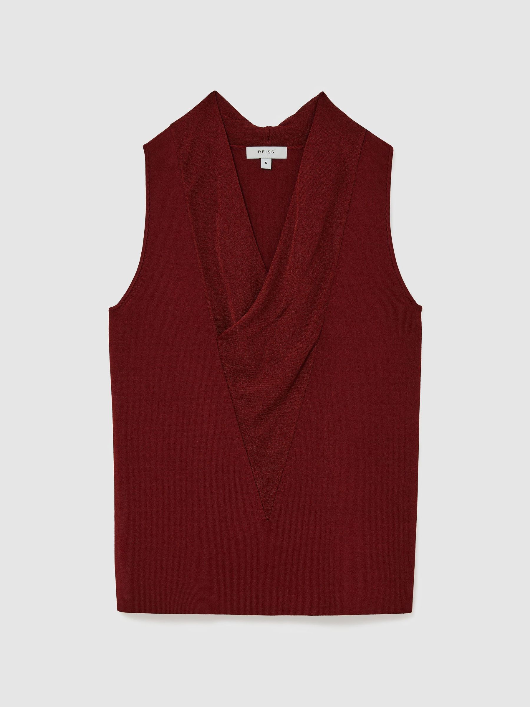 Cowl-Neck Knitted Sleeveless Top in Claret Red - Image 2 of 7 Cowl-Neck Knitted Sleeveless Top in Claret Red - Image 2 of 7