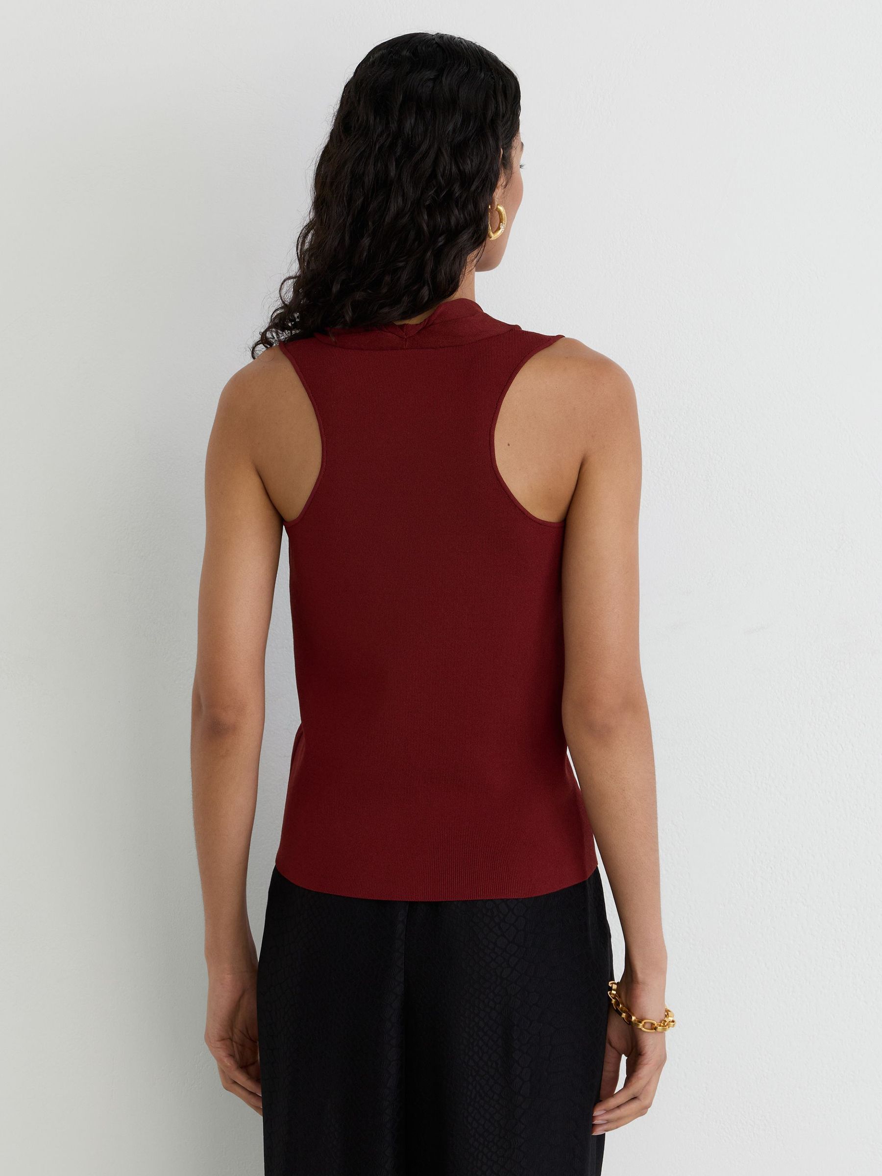 Cowl-Neck Knitted Sleeveless Top in Claret Red - Image 5 of 7