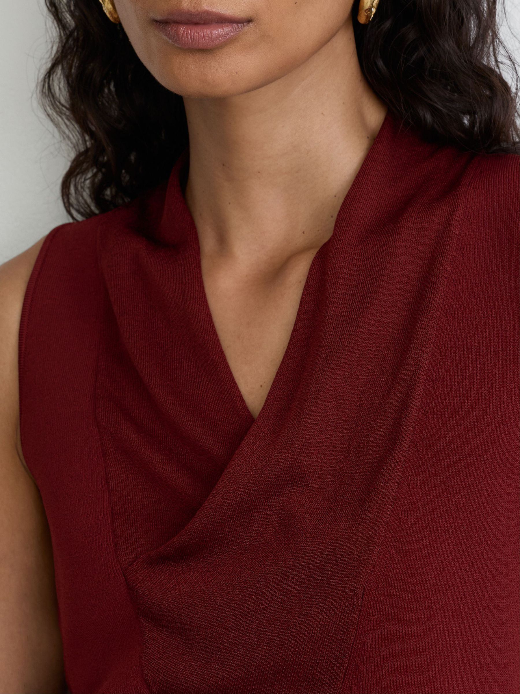 Cowl-Neck Knitted Sleeveless Top in Claret Red - Image 6 of 7