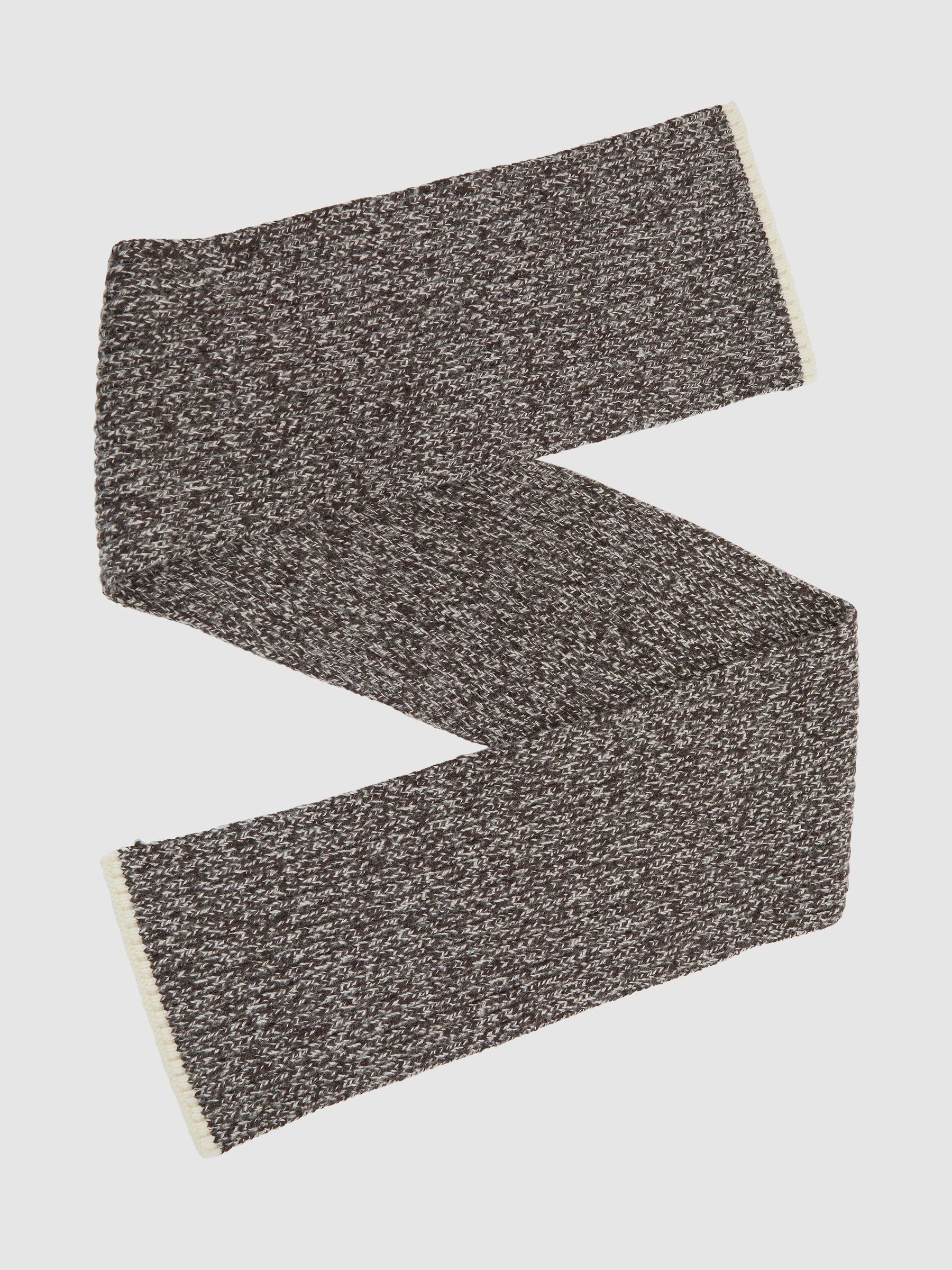 Wool-Blend Mélange Rib-Knit Scarf in Chocolate Brown/White - Image 2 of 6