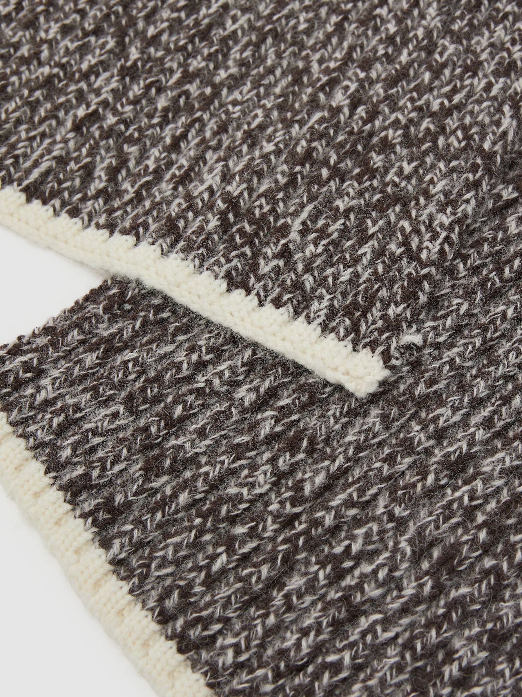 Wool-Blend Mélange Rib-Knit Scarf in Chocolate Brown/White - Image 5 of 6