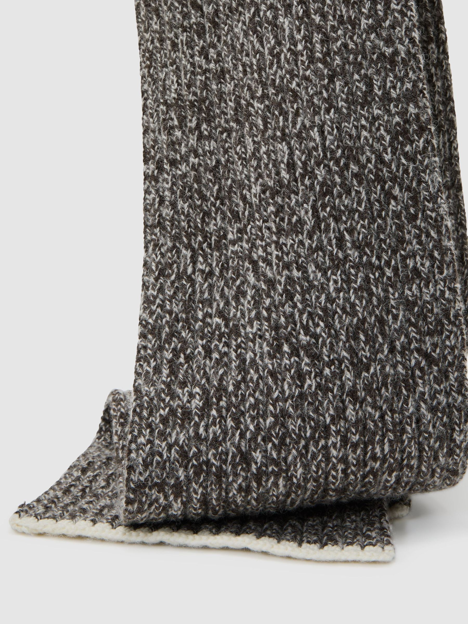 Wool-Blend Mélange Rib-Knit Scarf in Chocolate Brown/White - Image 6 of 6