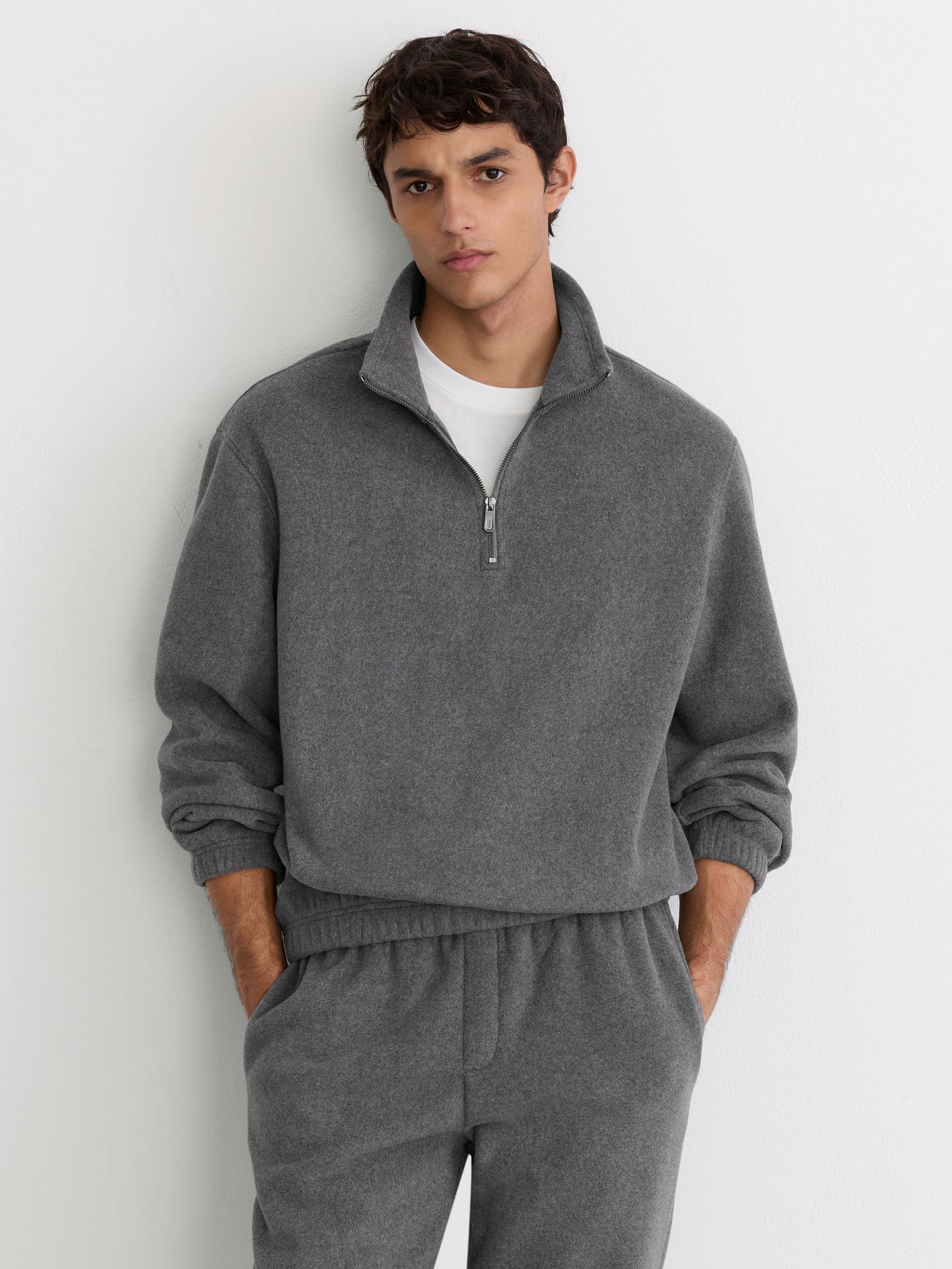 Fleece Quarter-Zip Sweatshirt in Charcoal Grey - Image 4 of 7