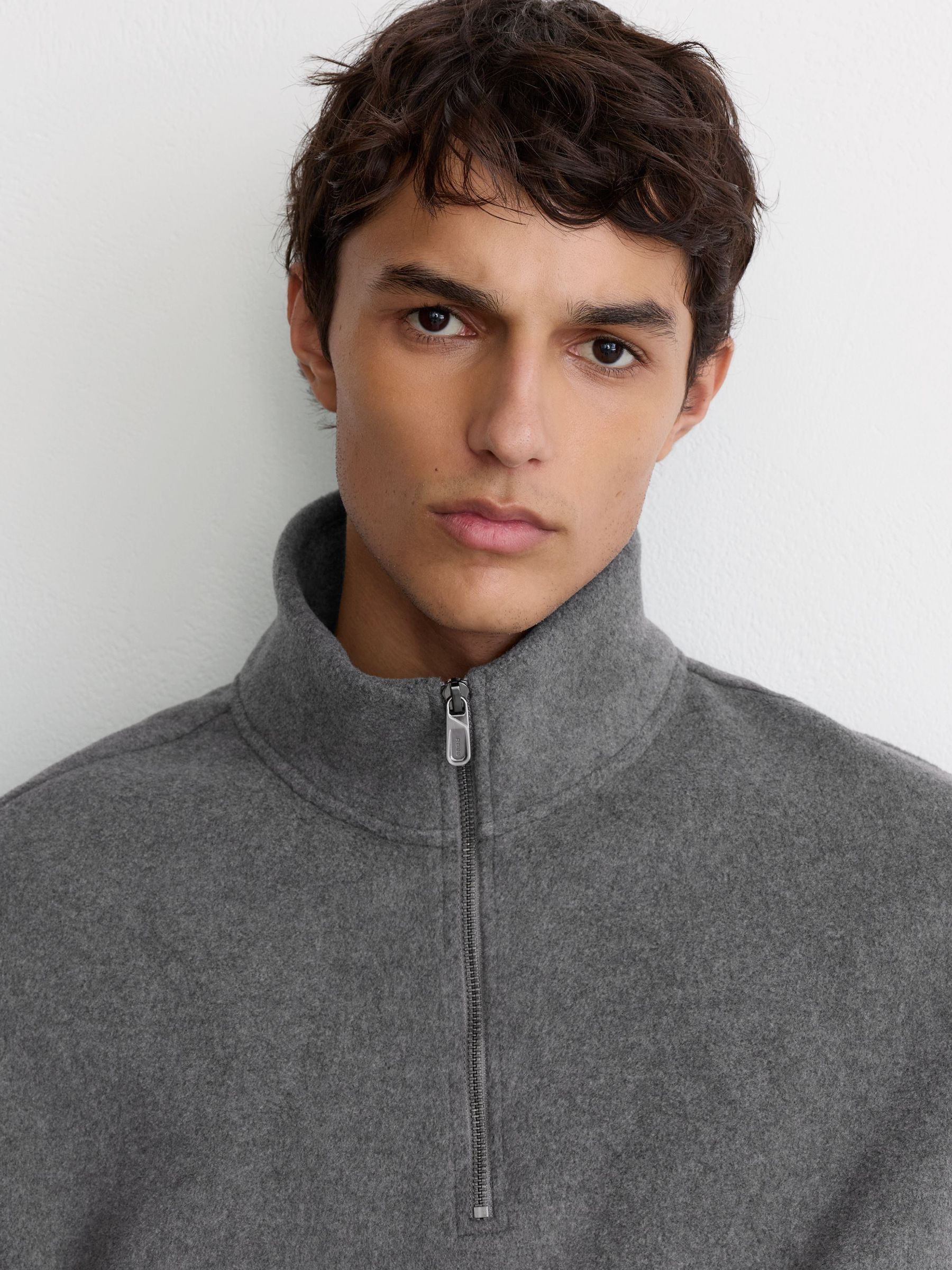 Fleece Quarter-Zip Sweatshirt in Charcoal Grey - Image 5 of 7