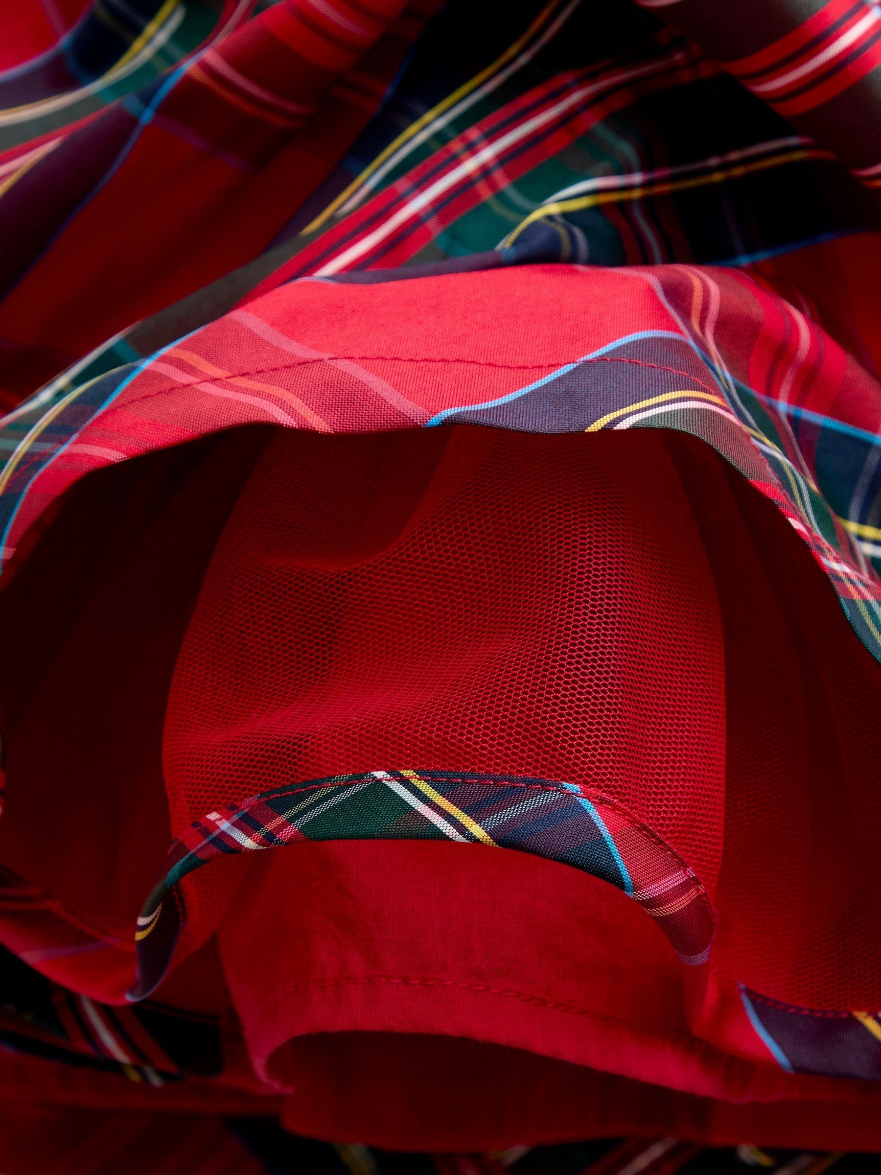 Burgundy Red Tartan Taffeta Dress - Image 3 of 4