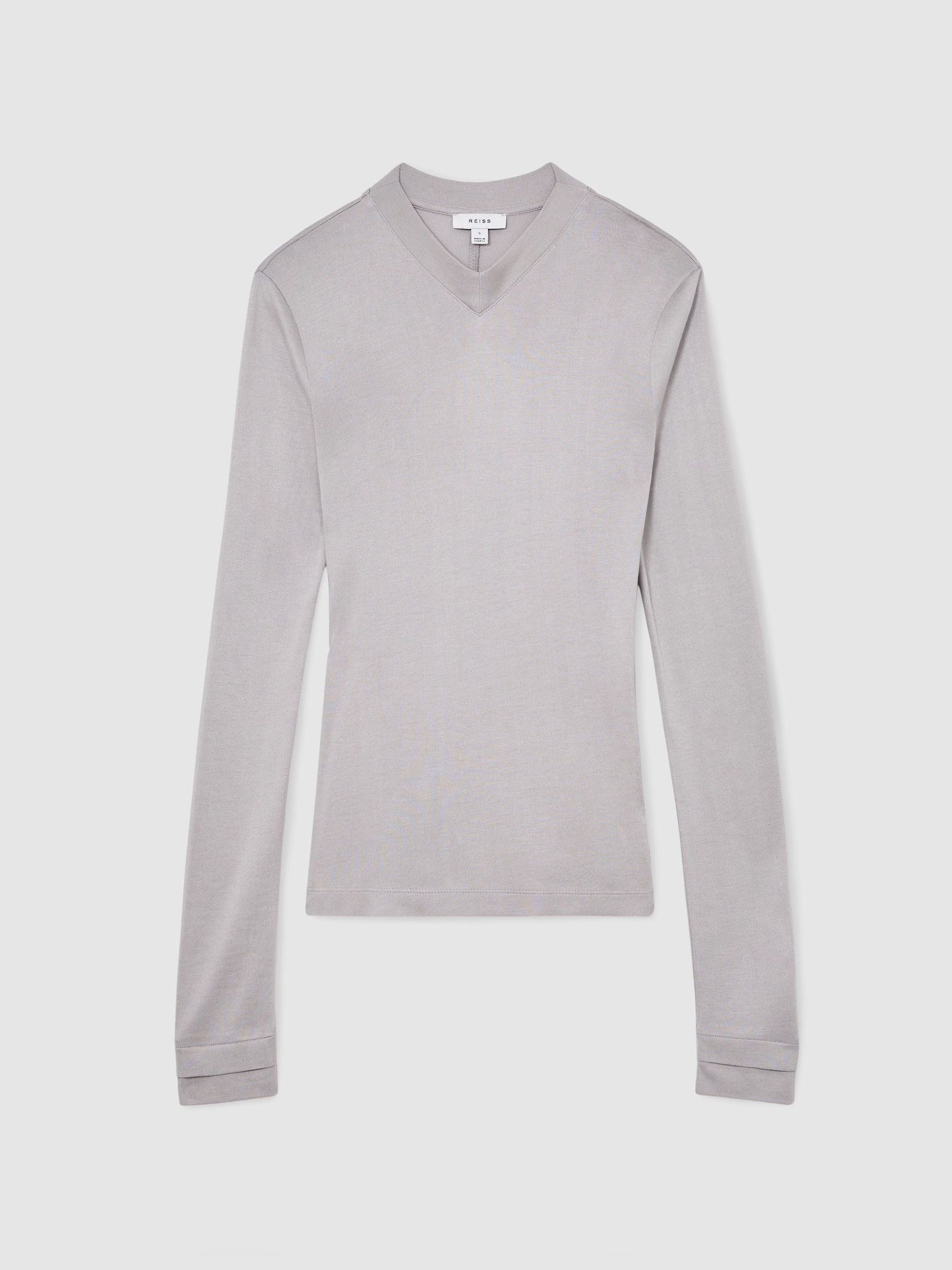 High V-Neck Long-Sleeve Top in Light Grey - Image 2 of 6