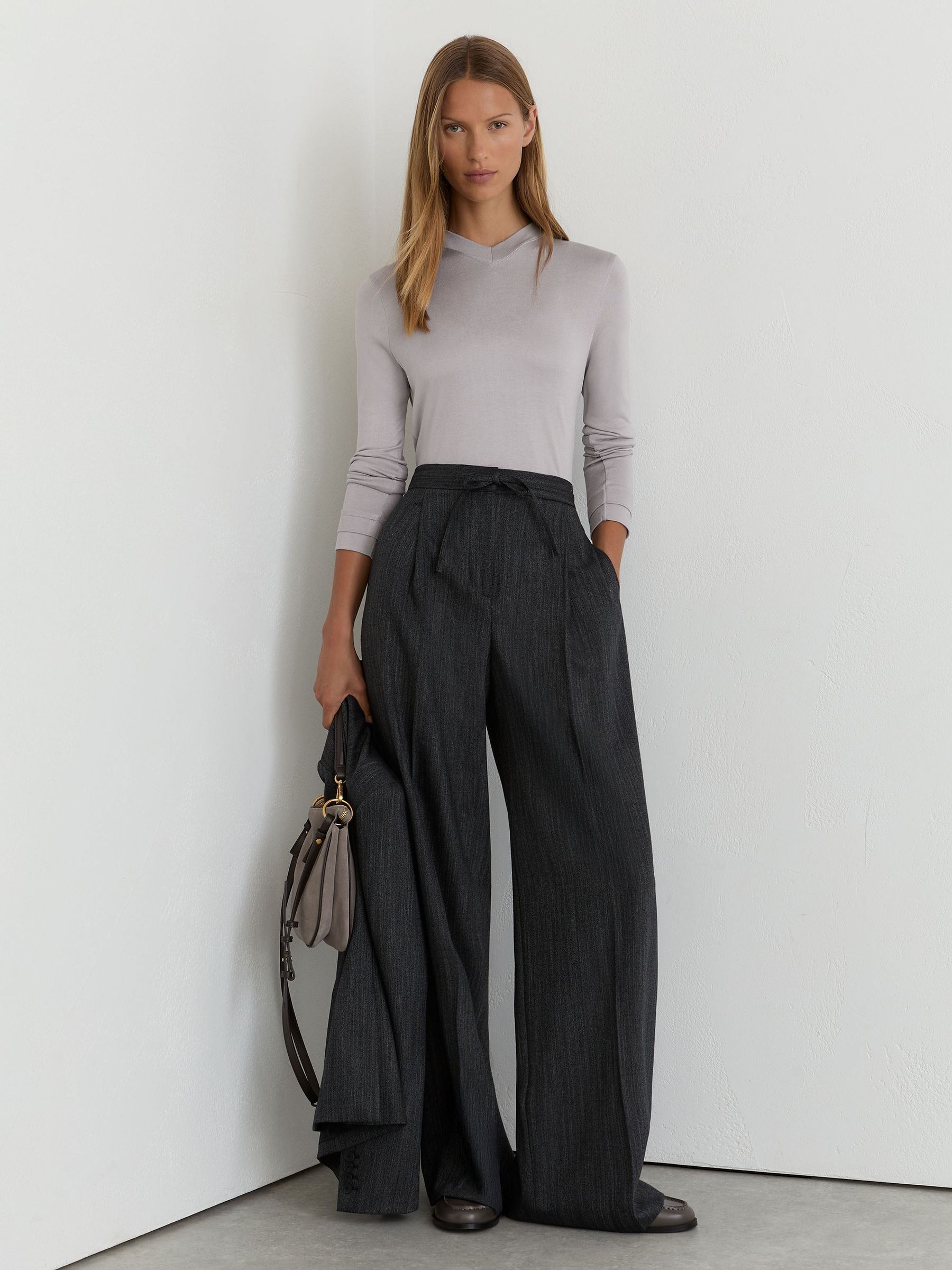 High V-Neck Long-Sleeve Top in Light Grey - Image 3 of 6
