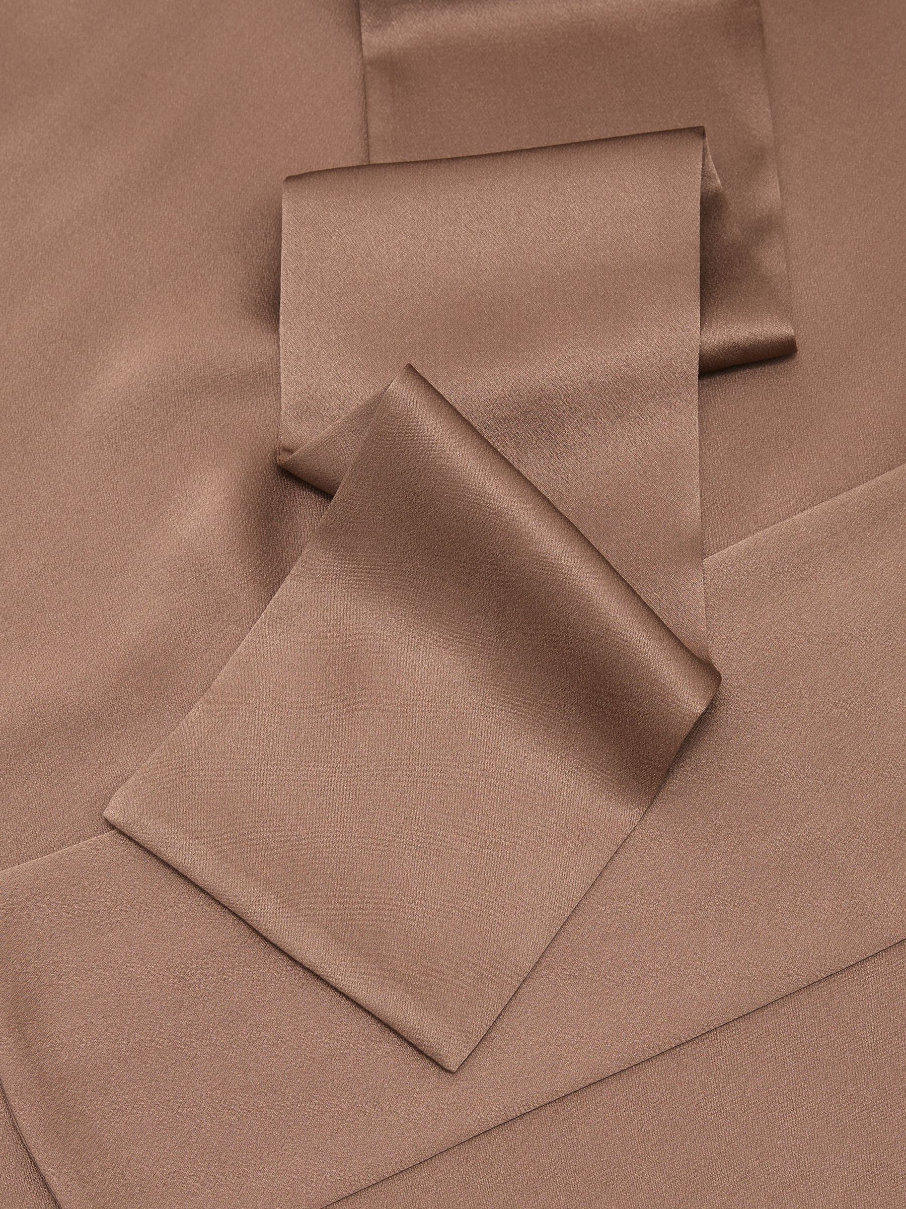 Silk Tie-Neck Long-Sleeve Blouse in Taupe Brown - Image 6 of 6