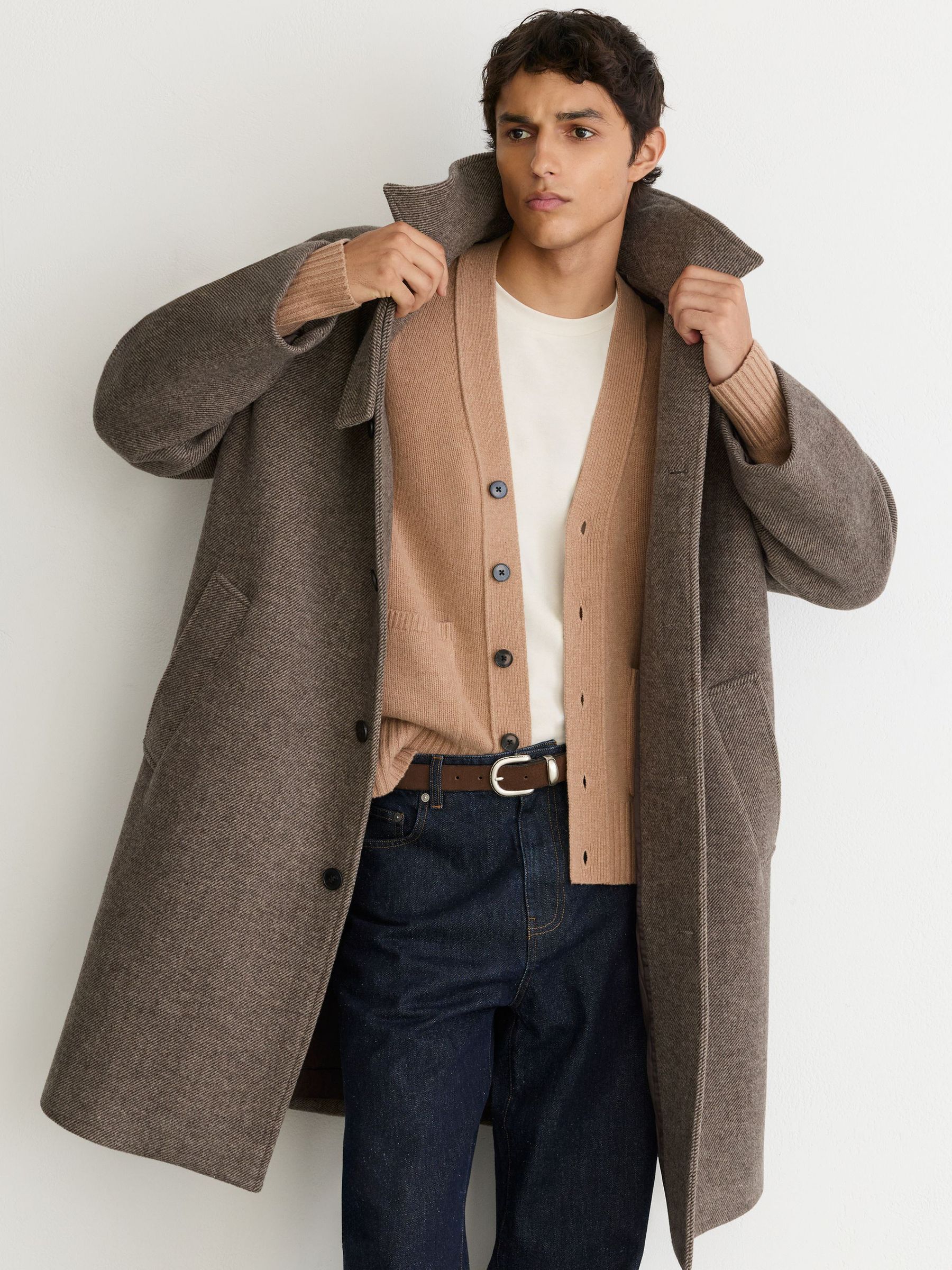 Monogram Wool-Blend Twill Relaxed Raglan Overcoat in Brown - Image 3 of 10