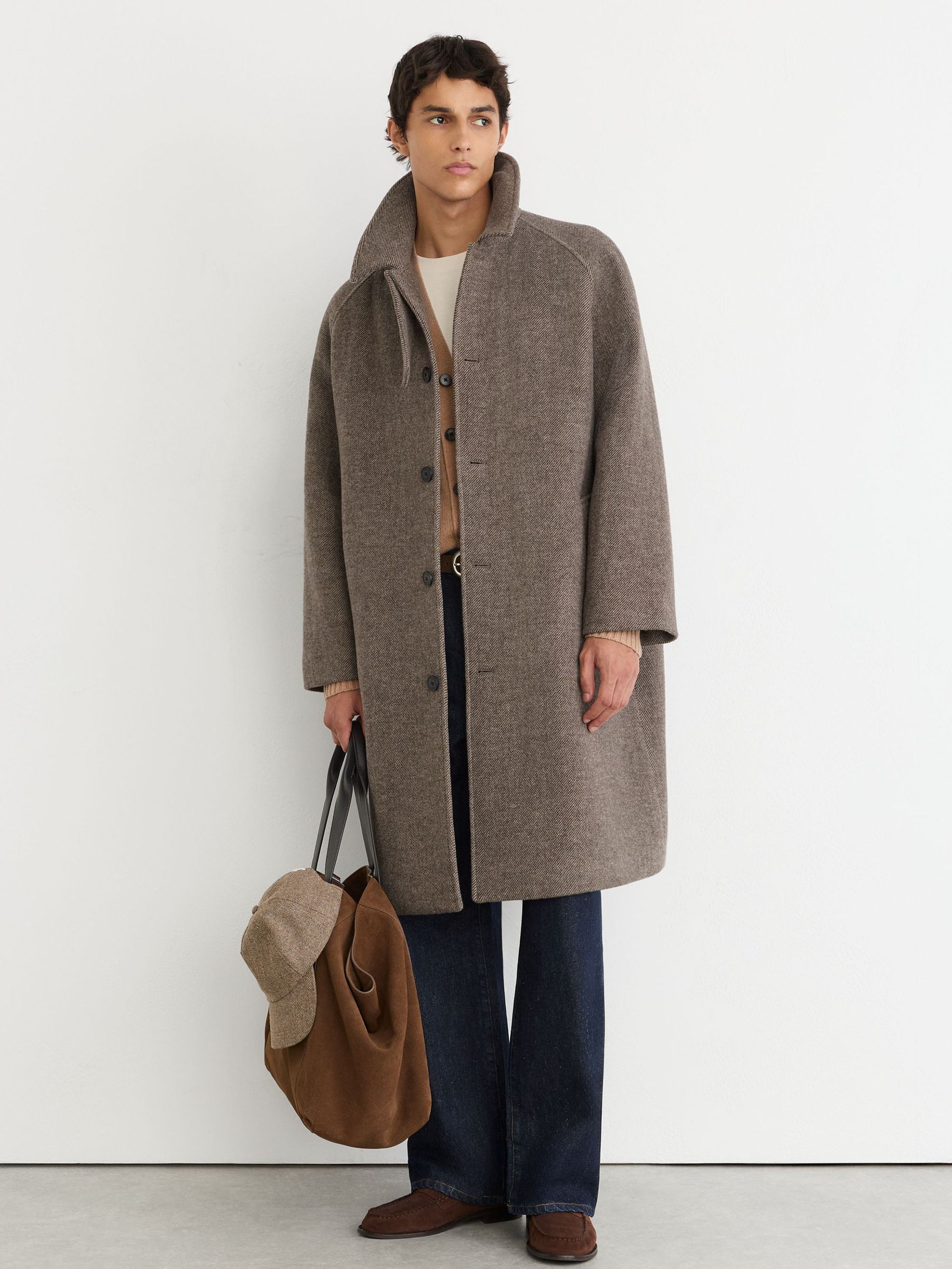 Monogram Wool-Blend Twill Relaxed Raglan Overcoat in Brown - Image 5 of 10