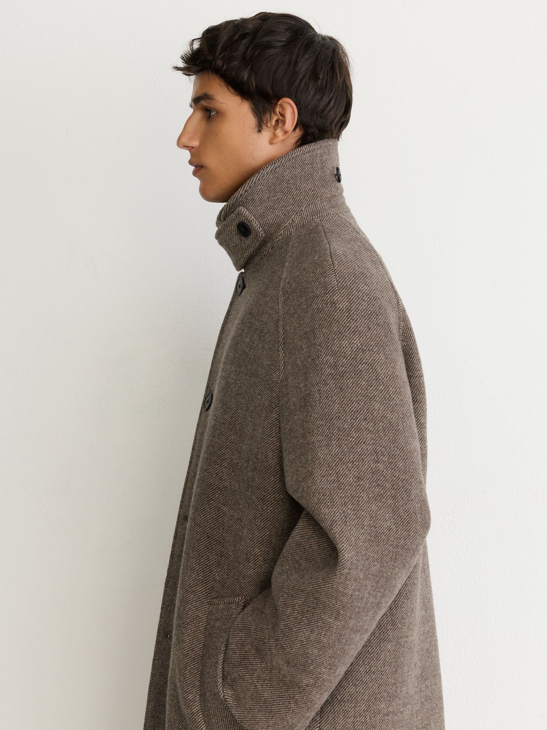 Monogram Wool-Blend Twill Relaxed Raglan Overcoat in Brown - Image 6 of 10