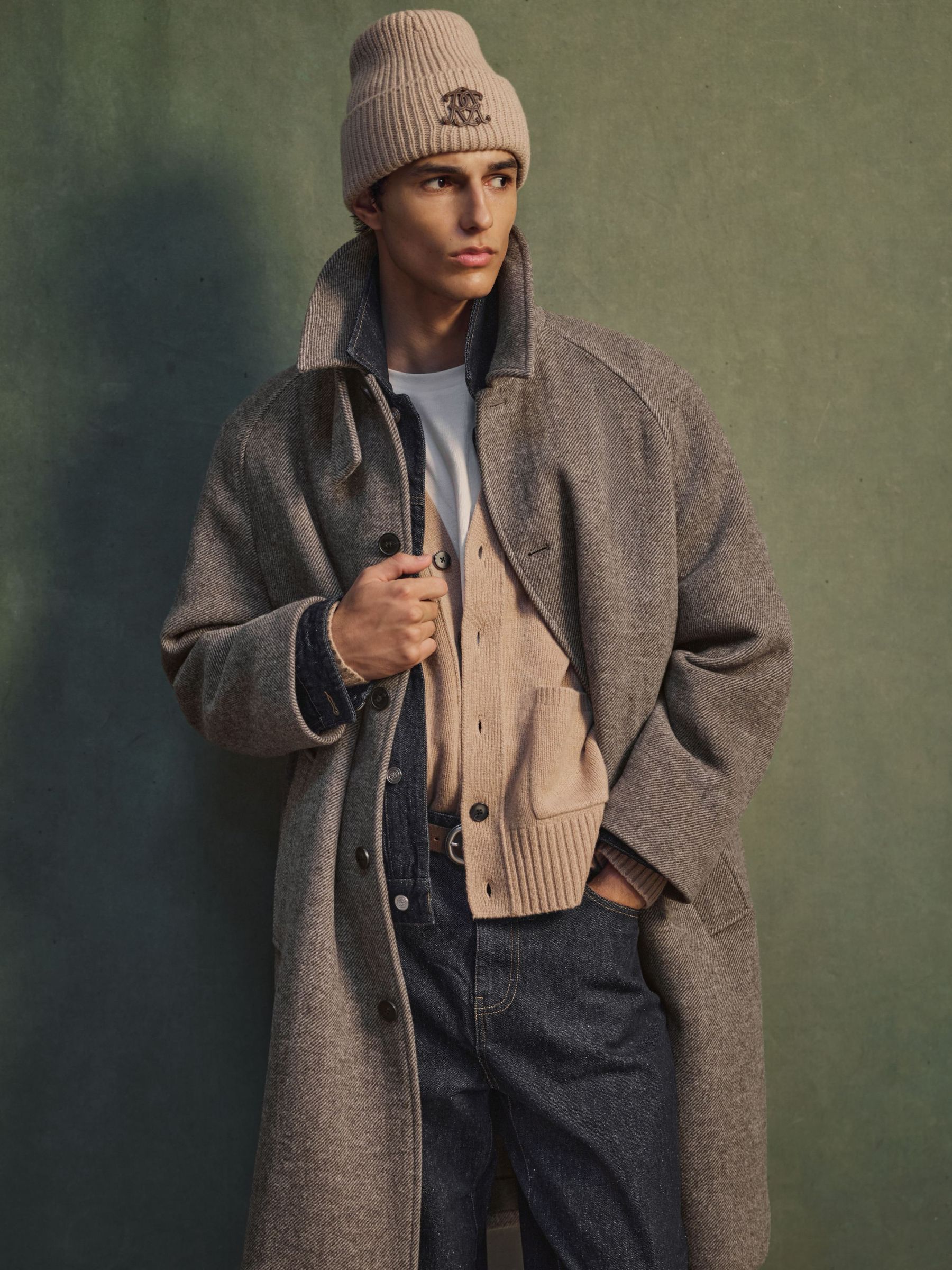 Monogram Wool-Blend Twill Relaxed Raglan Overcoat in Brown - Image 7 of 10