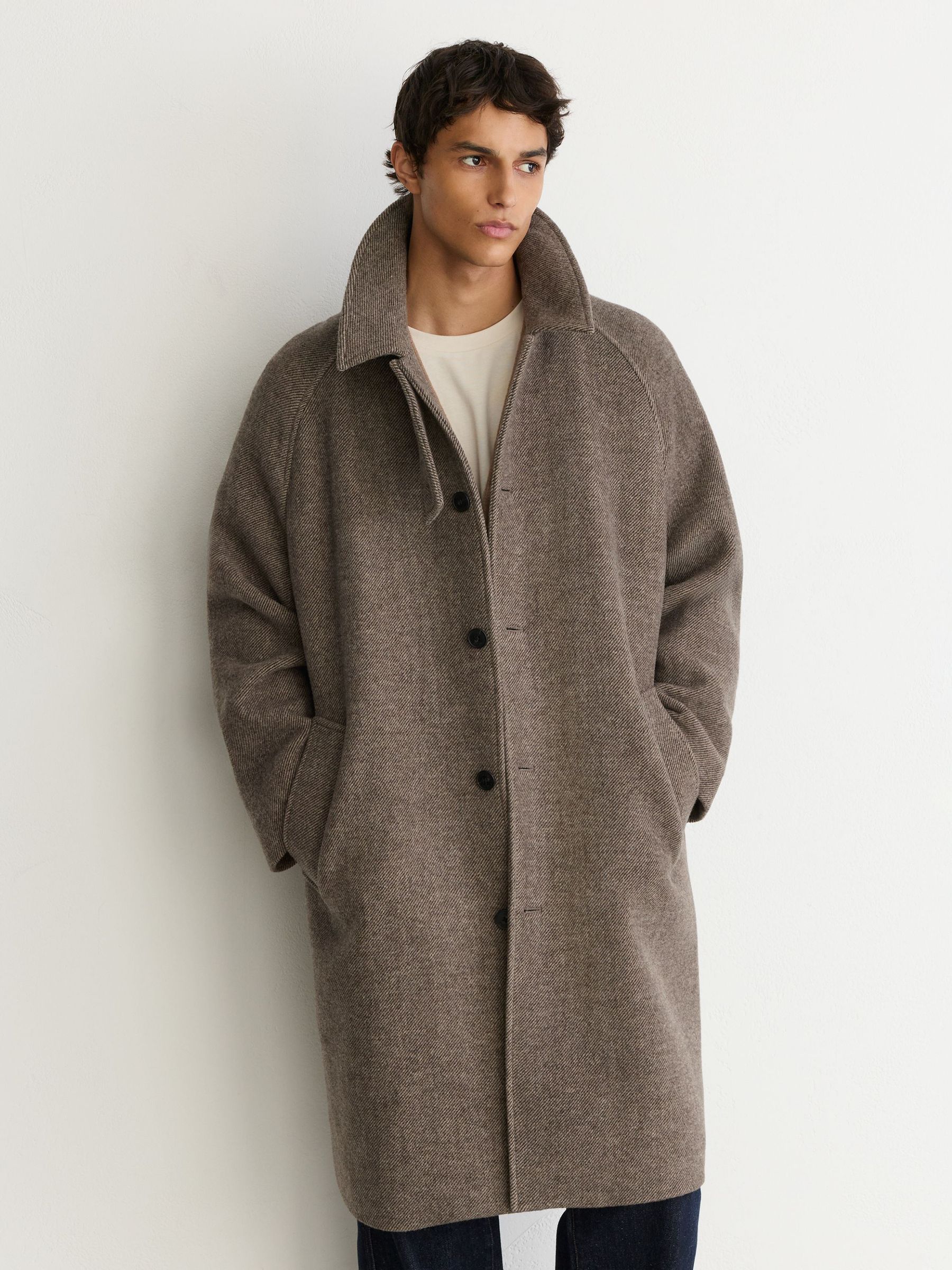 Monogram Wool-Blend Twill Relaxed Raglan Overcoat in Brown - Image 9 of 10